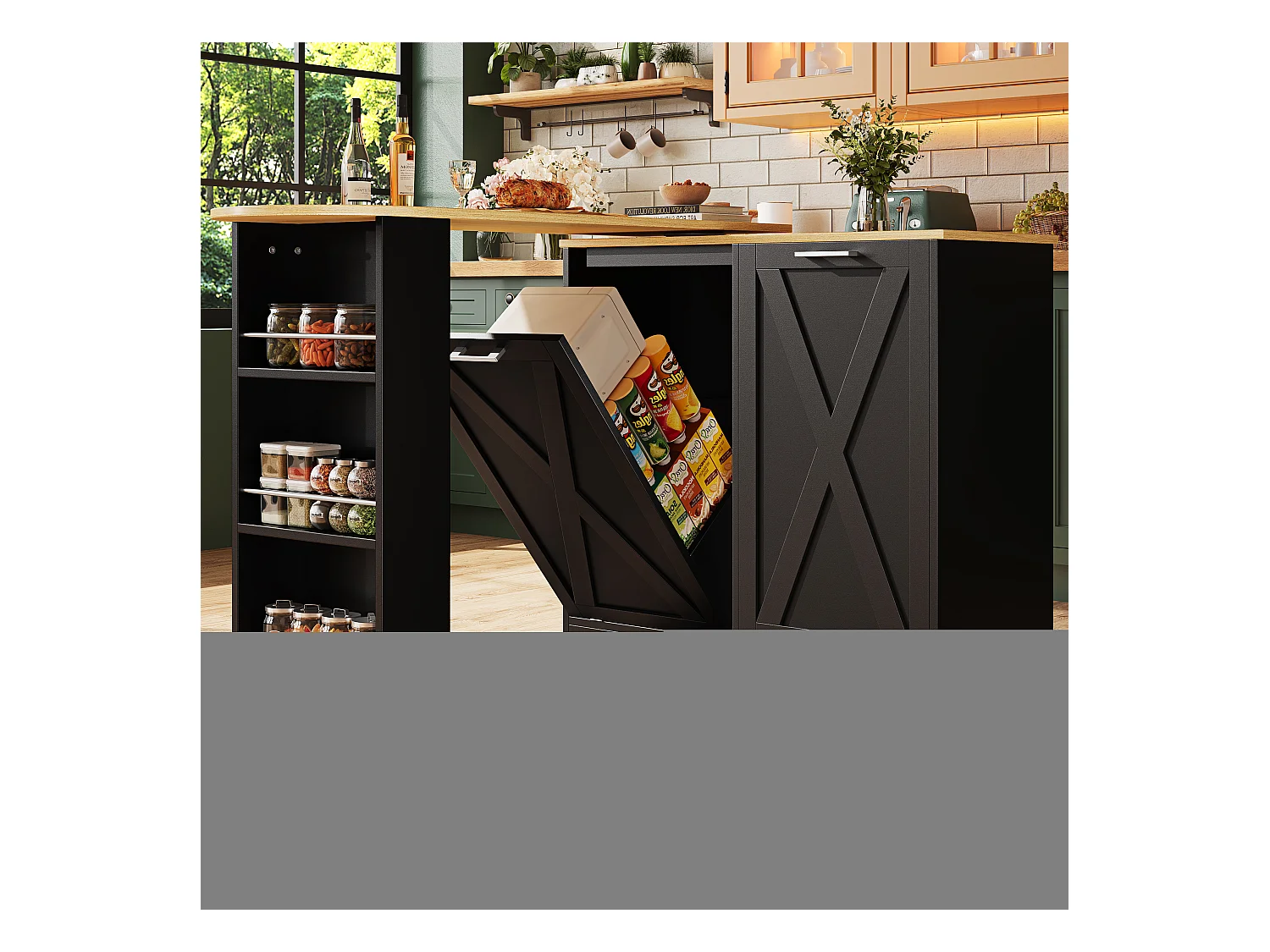 Meuble de bar rotative - 138 x 38 x 105.5 cm - avec porte à rabat + étagères latérales - MDF - noir