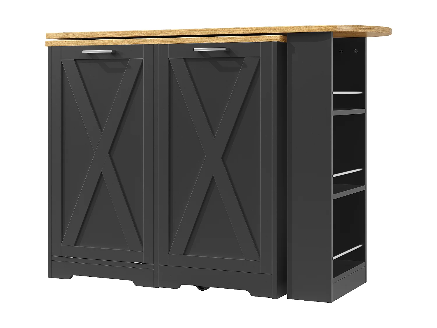 Meuble de bar rotative - 138 x 38 x 105.5 cm - avec porte à rabat + étagères latérales - MDF - noir