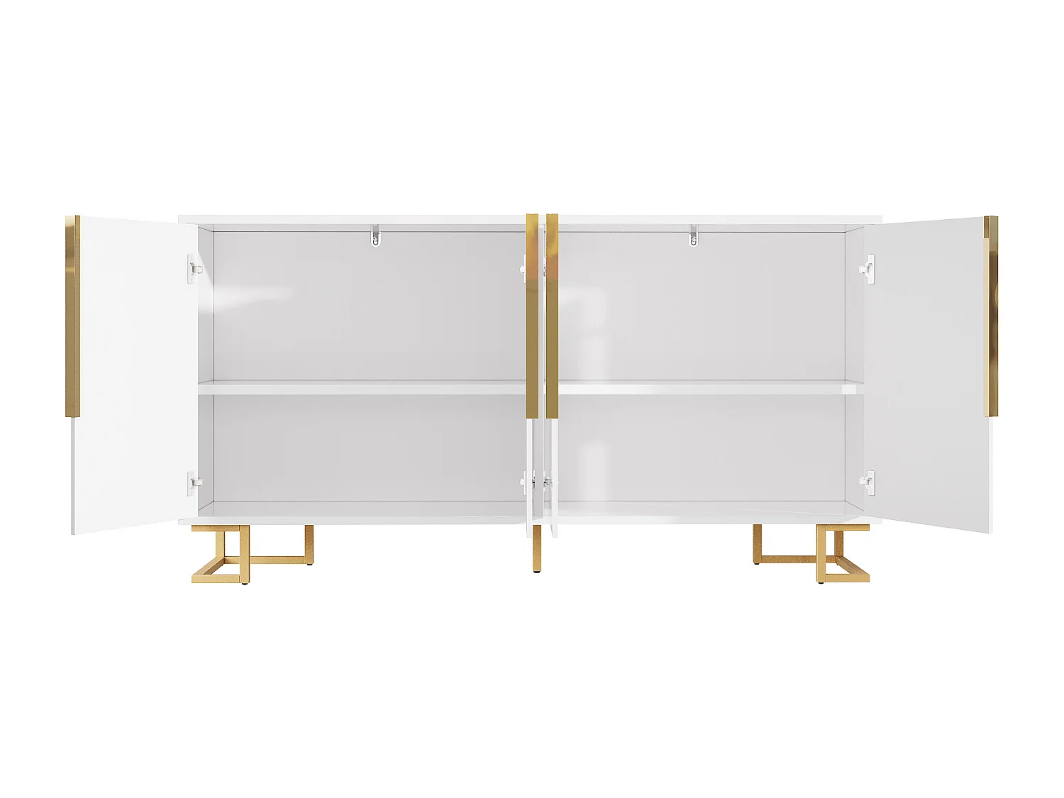 Aparador moderno - 152 x 40 x 75 cm - com 4 portas + pés dourados - MDF - branco