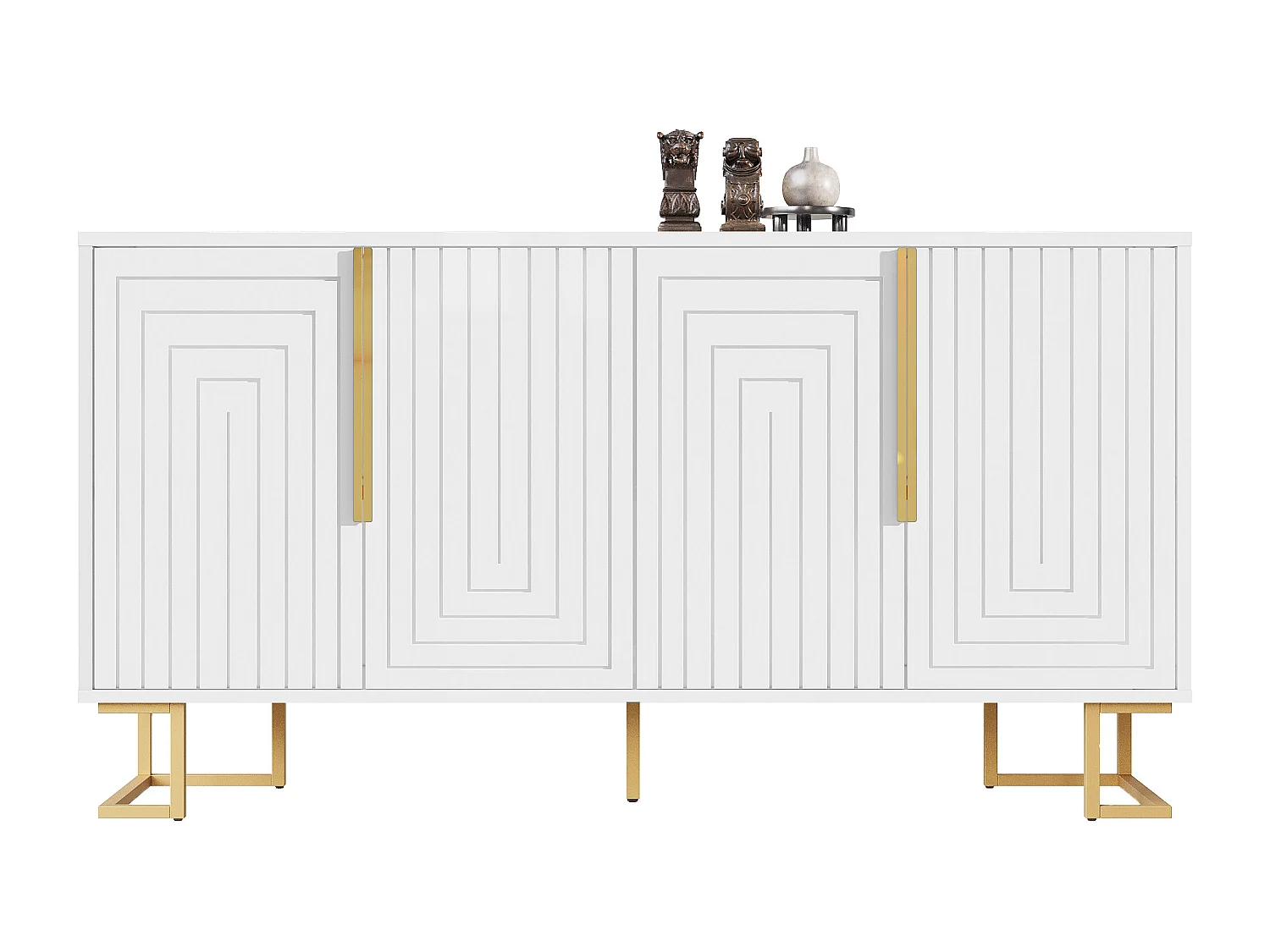 Aparador moderno - 152 x 40 x 75 cm - com 4 portas + pés dourados - MDF - branco