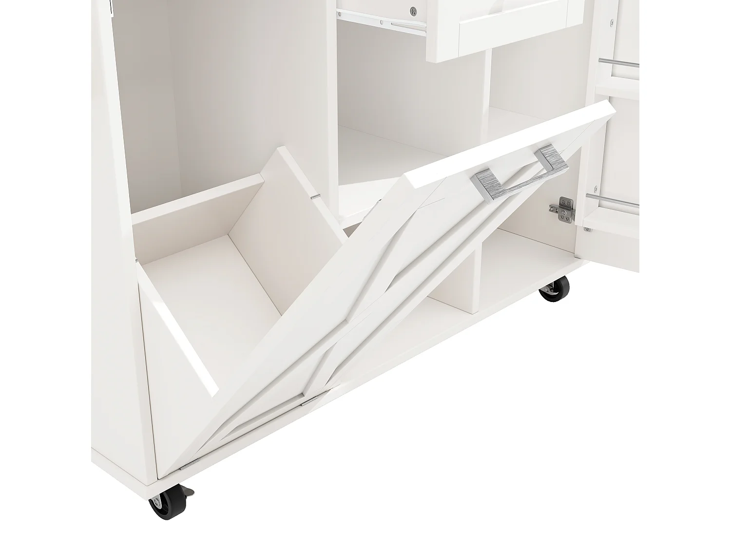 Isla central moderna - 142 x 63 x 87 cm - con ruedas + armarios extensibles + 1 cajón - MDF - blanco