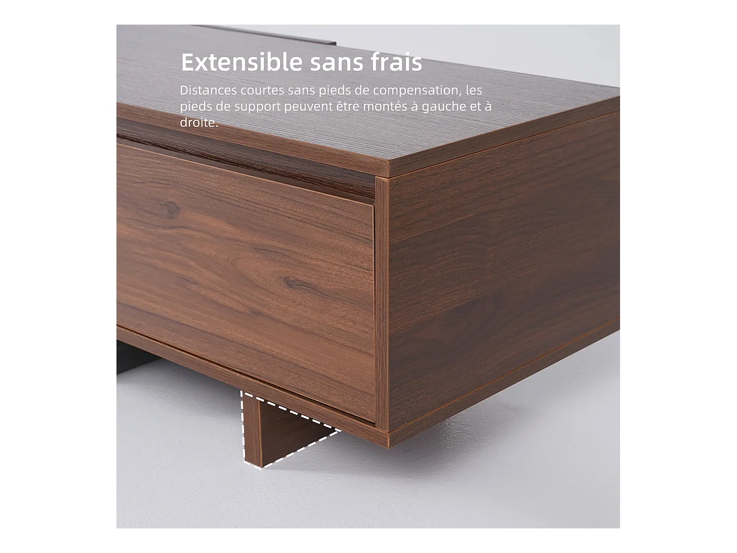 TV-Schrank mit 3 Schubladen, ausziehbarer und verstellbarer Fernsehtisch von 200 cm bis 330 cm, TV-Möbel für Wohnzimmer, Walnuss