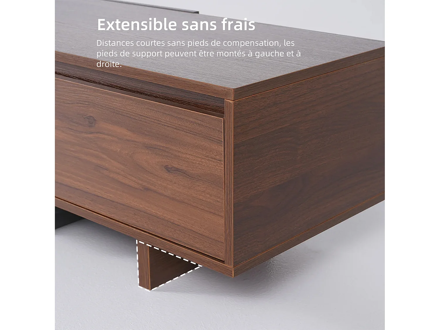 Tv-meubel met 3 lades, uitschuifbaar en verstelbaar van 200 cm tot 330 cm, tv-kast voor de woonkamer, walnootkleur