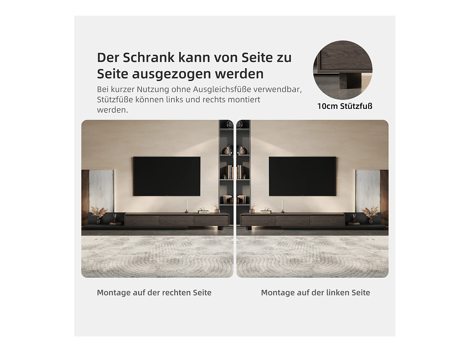 Meuble TV avec 3 tiroirs, Meuble TV Extensible, Meuble TV Ajustable de 200 cm à 330 cm, Meuble télé pour Salon ,Brun Noyer