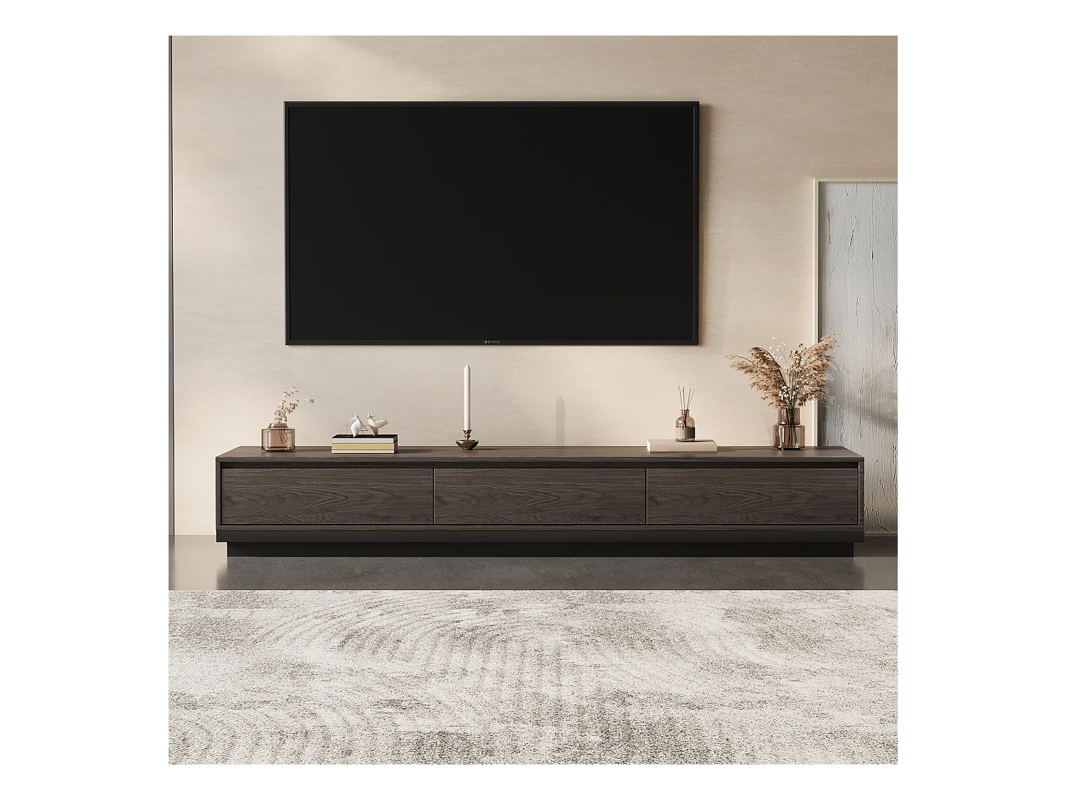 Meuble TV avec 3 tiroirs, Meuble TV Extensible, Meuble TV Ajustable de 200 cm à 330 cm, Meuble télé pour Salon ,Brun Noyer