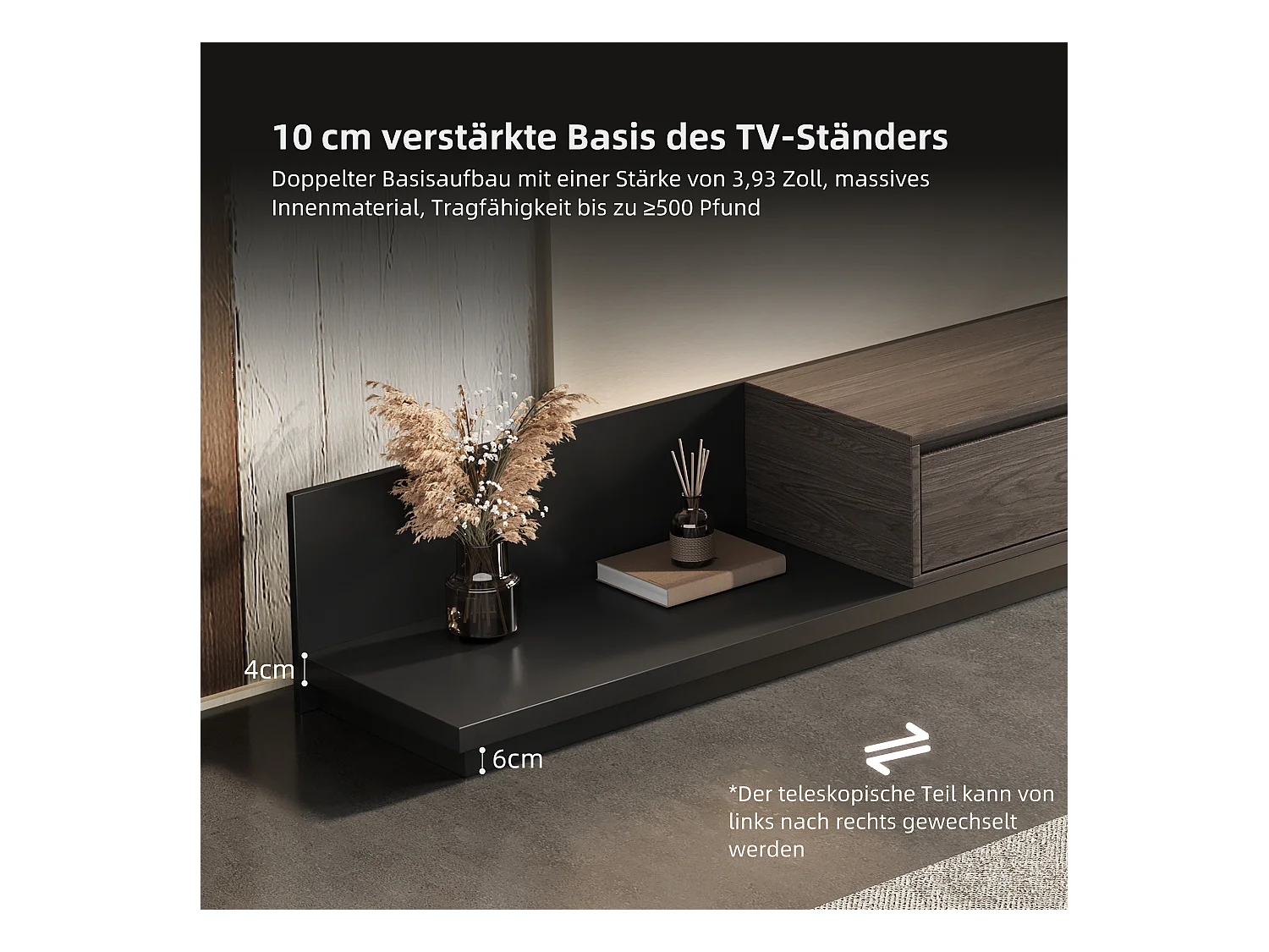 Meuble TV avec 3 tiroirs, Meuble TV Extensible, Meuble TV Ajustable de 200 cm à 330 cm, Meuble télé pour Salon ,Brun Noyer
