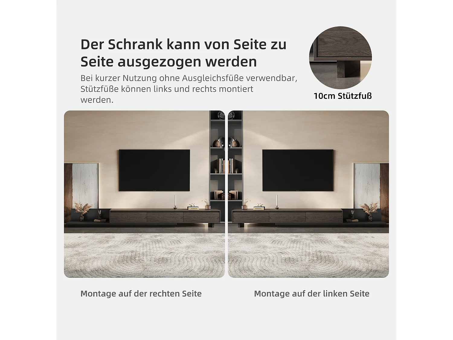 Meuble TV avec 3 tiroirs, Meuble TV Extensible, Meuble TV Ajustable de 200 cm à 330 cm, Meuble télé pour Salon ,Brun Noyer