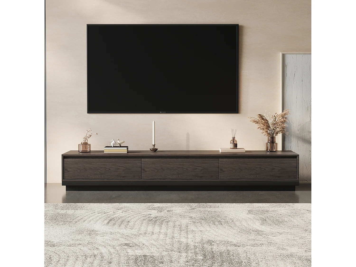 Meuble TV avec 3 tiroirs, Meuble TV Extensible, Meuble TV Ajustable de 200 cm à 330 cm, Meuble télé pour Salon ,Brun Noyer