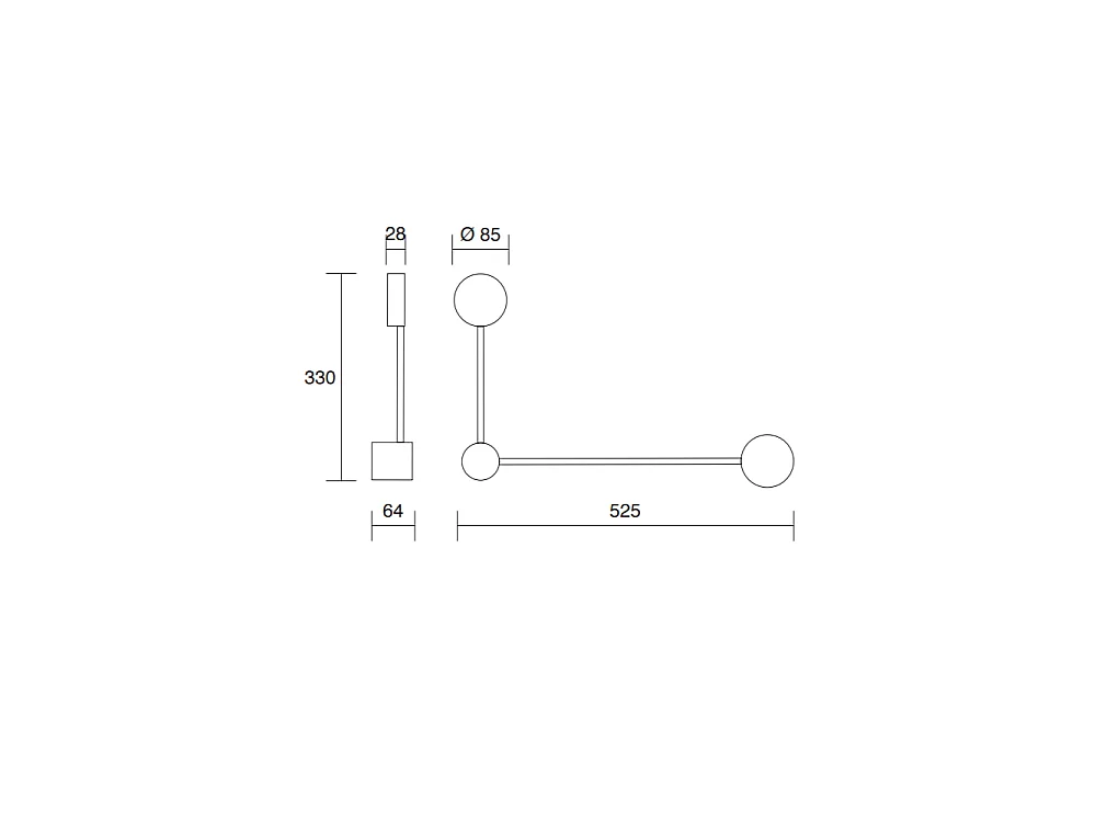 Eclipsia Zwarte Wandlamp - 325x520x64mm 2xGX53 - Metalen wandlamp met twee armen - Lange arm rechts