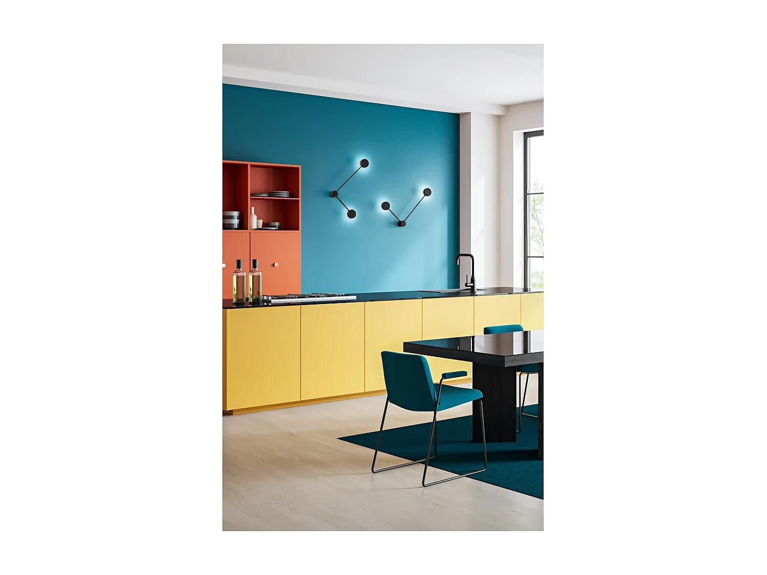 Eclipsia Zwarte Wandlamp - 325x520x64mm 2xGX53 - Metalen wandlamp met twee armen - Lange arm links