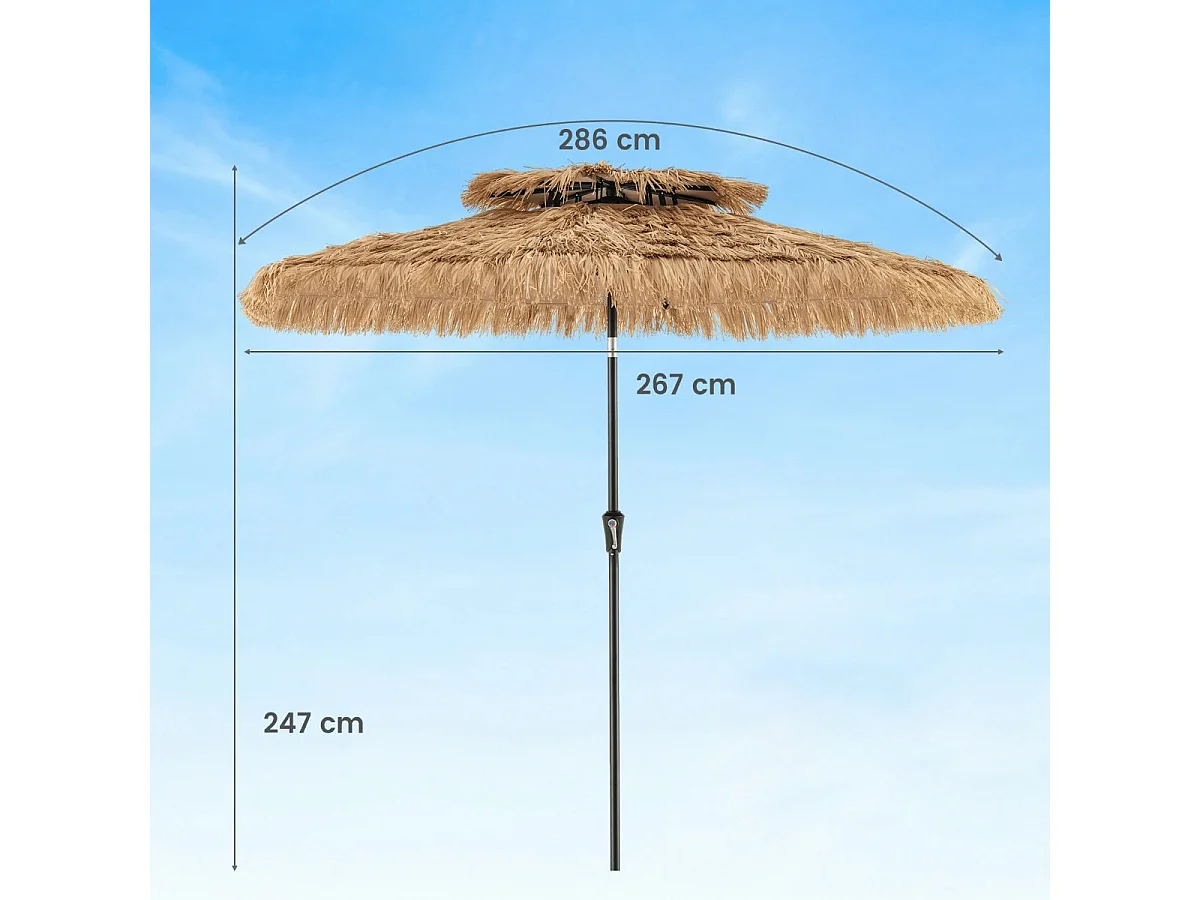 Ombrellone tiki con paglia con 8 stecche per spiaggia di qualità, Ombrellone in stile hawaiano 247 cm Naturale