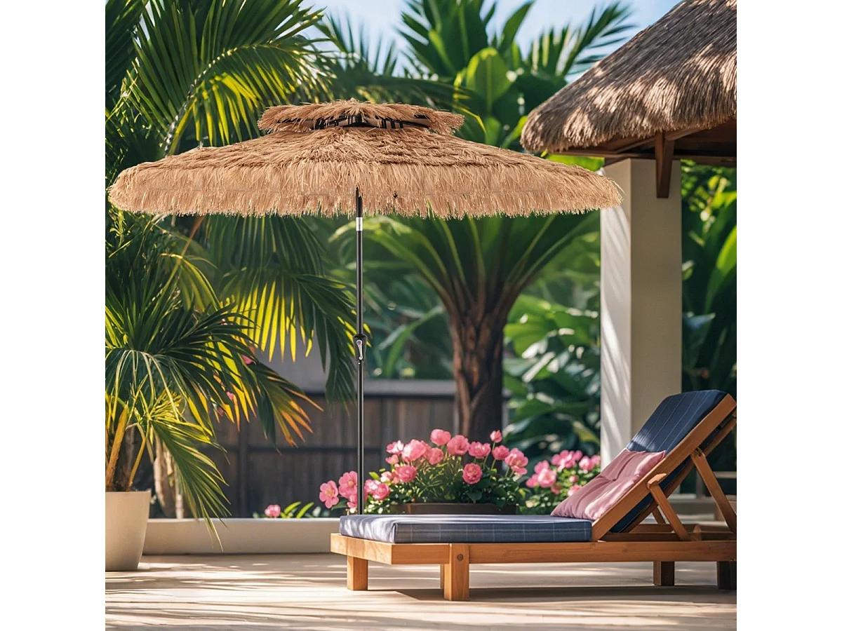 Ombrellone tiki con paglia con 8 stecche per spiaggia di qualità, Ombrellone in stile hawaiano 247 cm Naturale