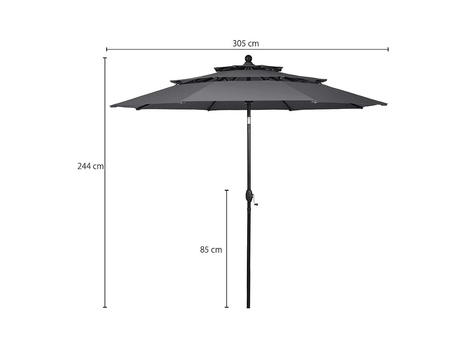 300 cm Sonnenschirm aus Aluminium mit 3-stufigem Dach Automatisch Neigbarer Standschirm Anthrazit