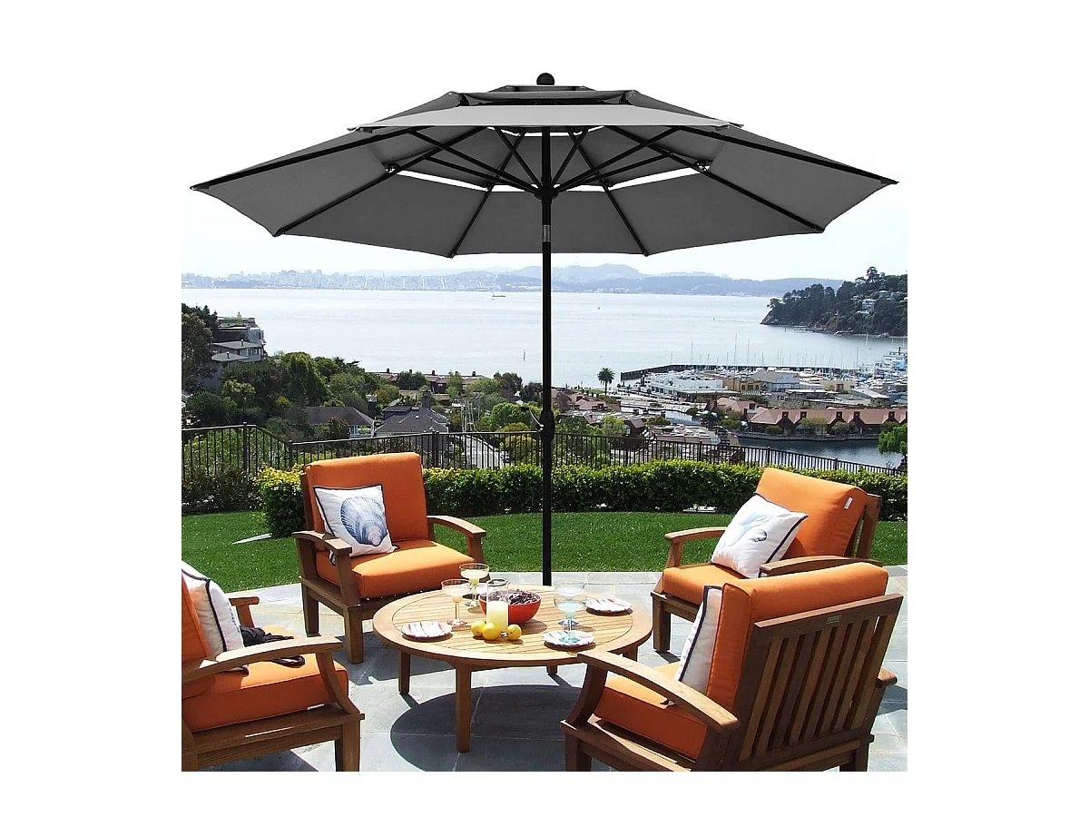 300 cm Sonnenschirm aus Aluminium mit 3-stufigem Dach Automatisch Neigbarer Standschirm Anthrazit