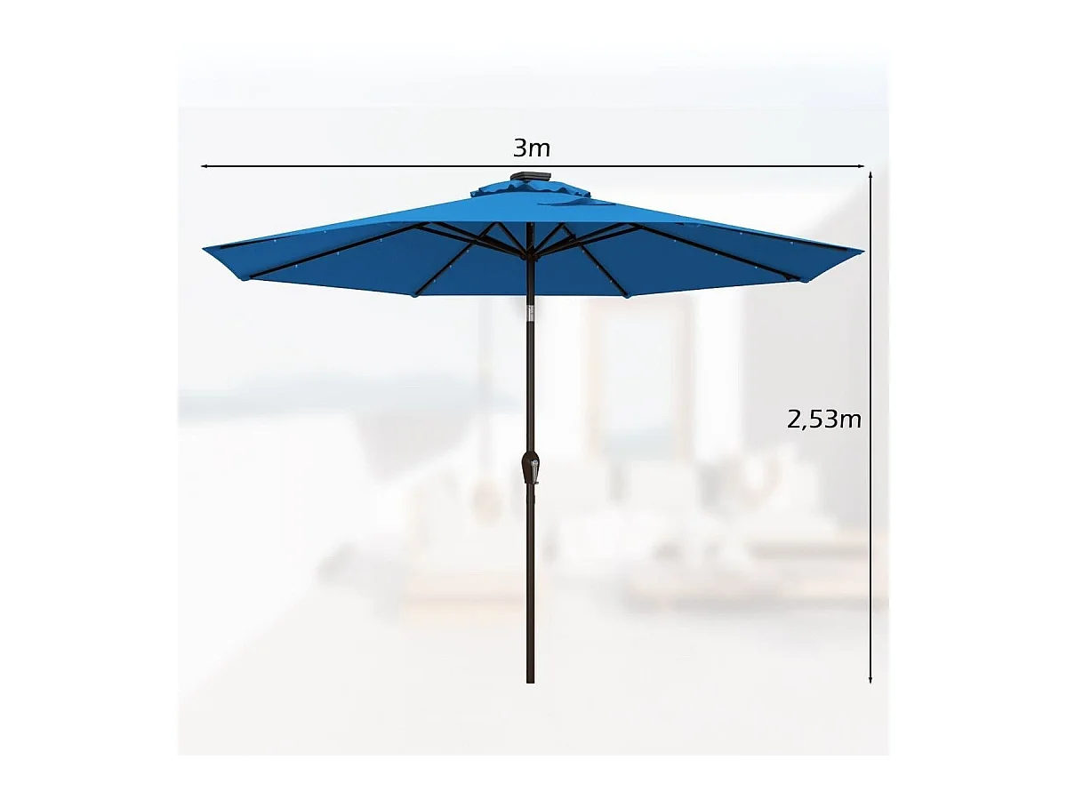 LED Beleuchtung Ampelschirm Rund Sonnenschirm Solarbetrieben Gartenschirm Kurbel Blau