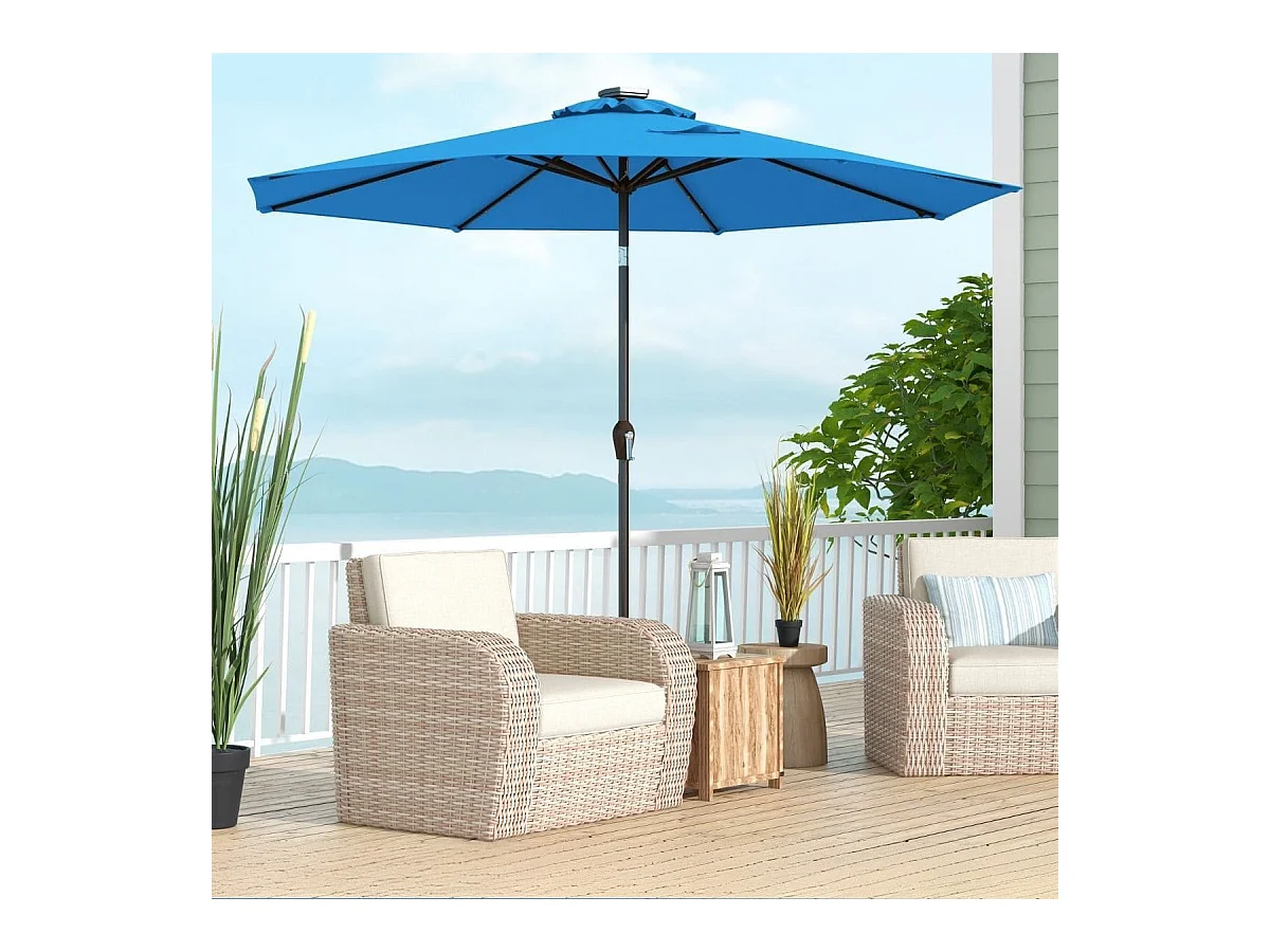 LED Beleuchtung Ampelschirm Rund Sonnenschirm Solarbetrieben Gartenschirm Kurbel Blau