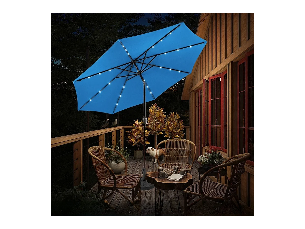 LED Beleuchtung Ampelschirm Rund Sonnenschirm Solarbetrieben Gartenschirm Kurbel Blau