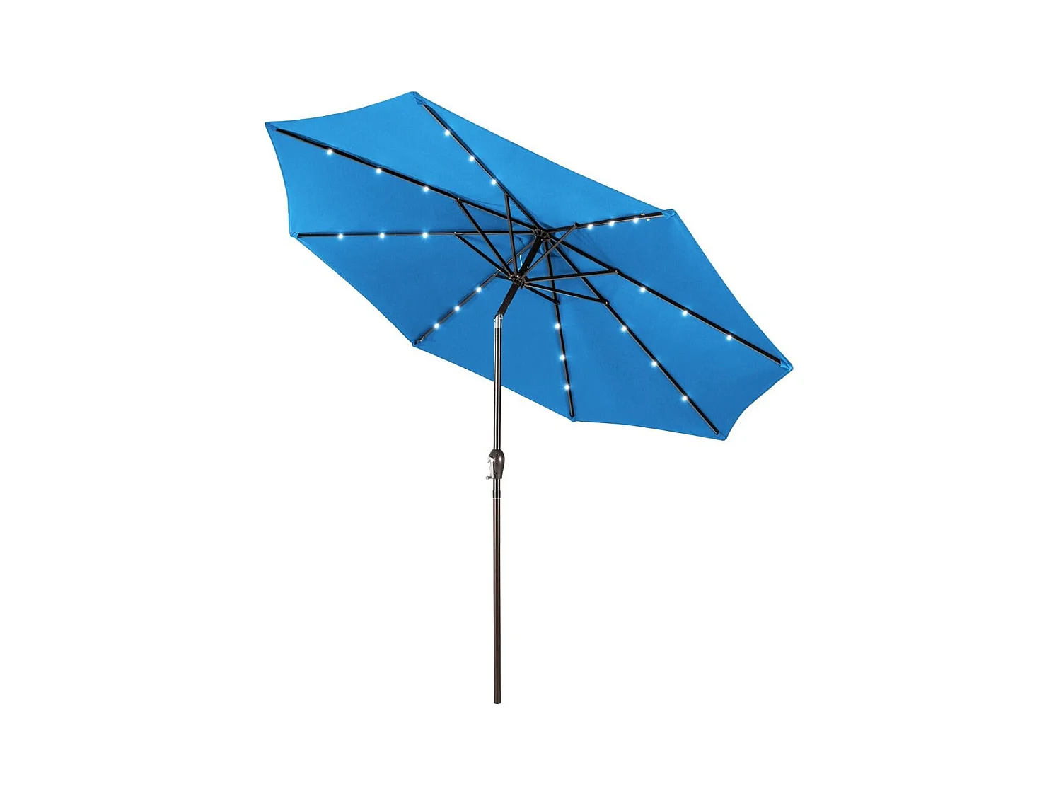 Parasol Inclinable Dia. 300 cm avec 24 Lumières LED Dolaire en Scier Toile Polyester pour Jardin et Terrasse Bleu