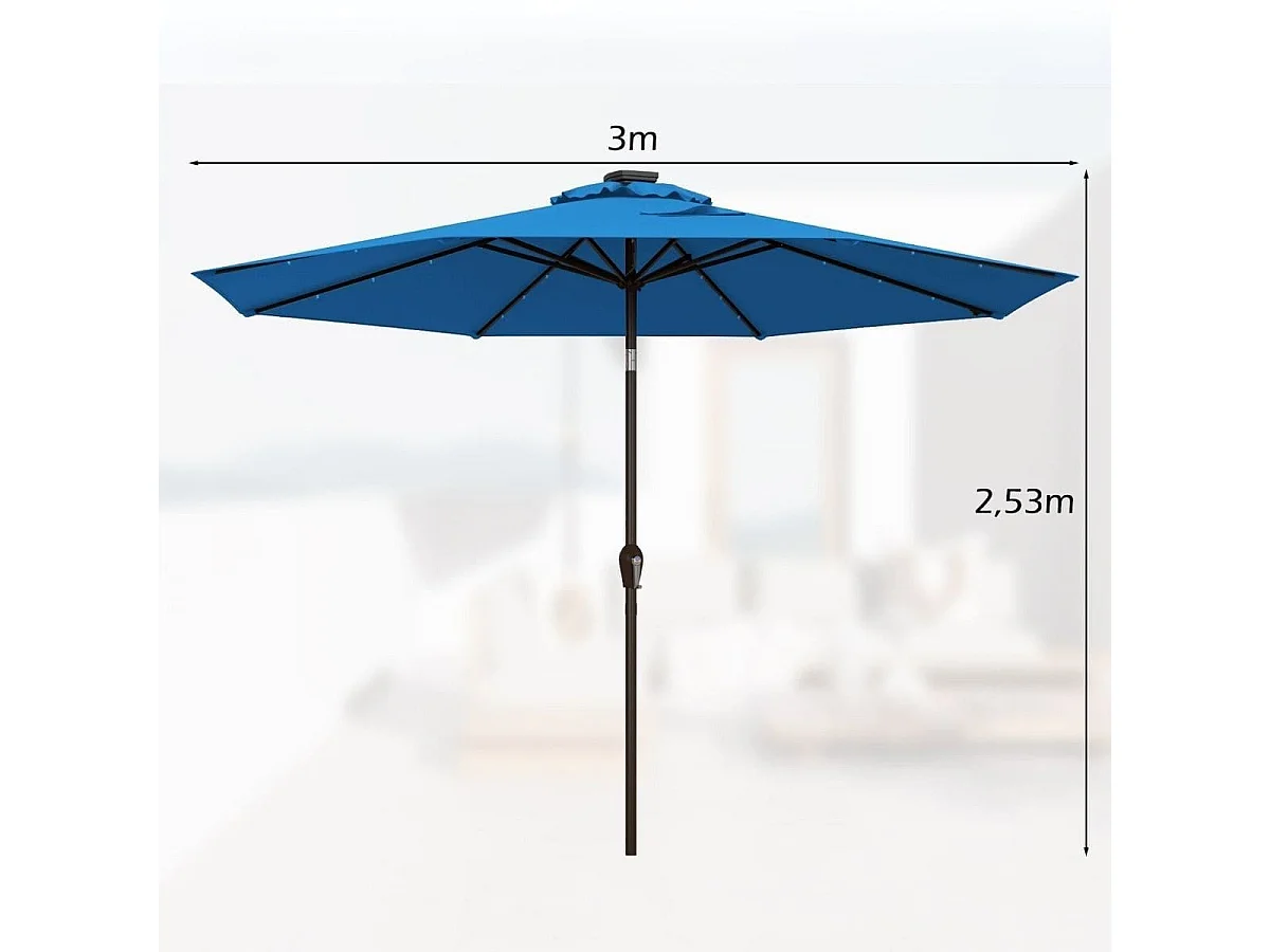 LED Beleuchtung Ampelschirm Rund Sonnenschirm Solarbetrieben Gartenschirm Kurbel Blau