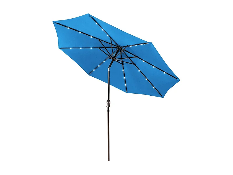 Parasol Inclinable Dia. 300 cm avec 24 Lumières LED Dolaire en Scier Toile Polyester pour Jardin et Terrasse Bleu