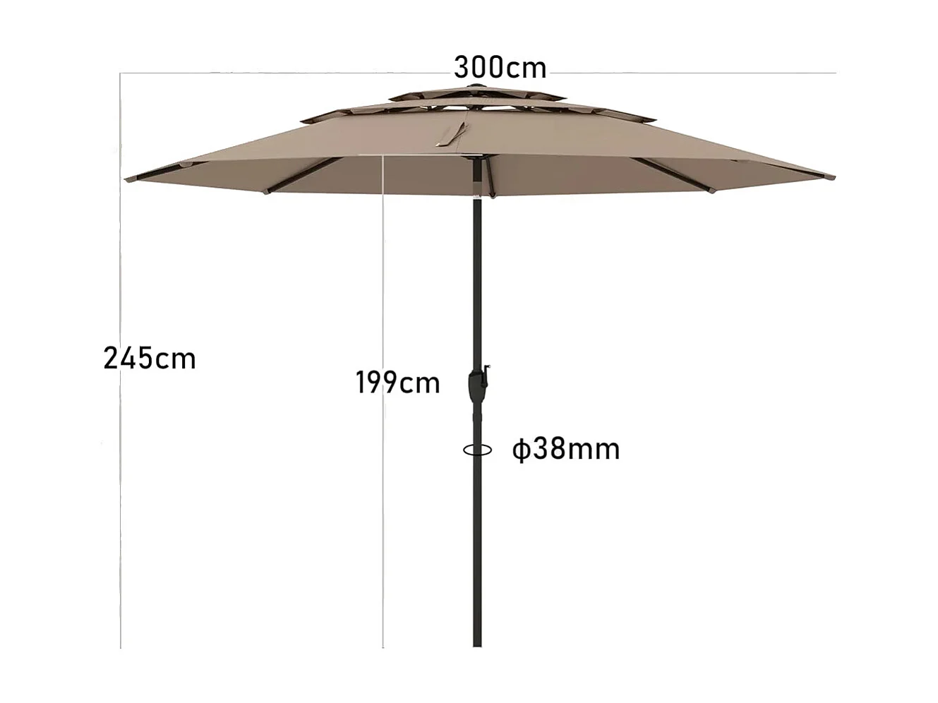 Parasol à 3 étages avec manivelle Parasol de jardin résistant au vent Parasol de terrasse Parasol de balcon Marron