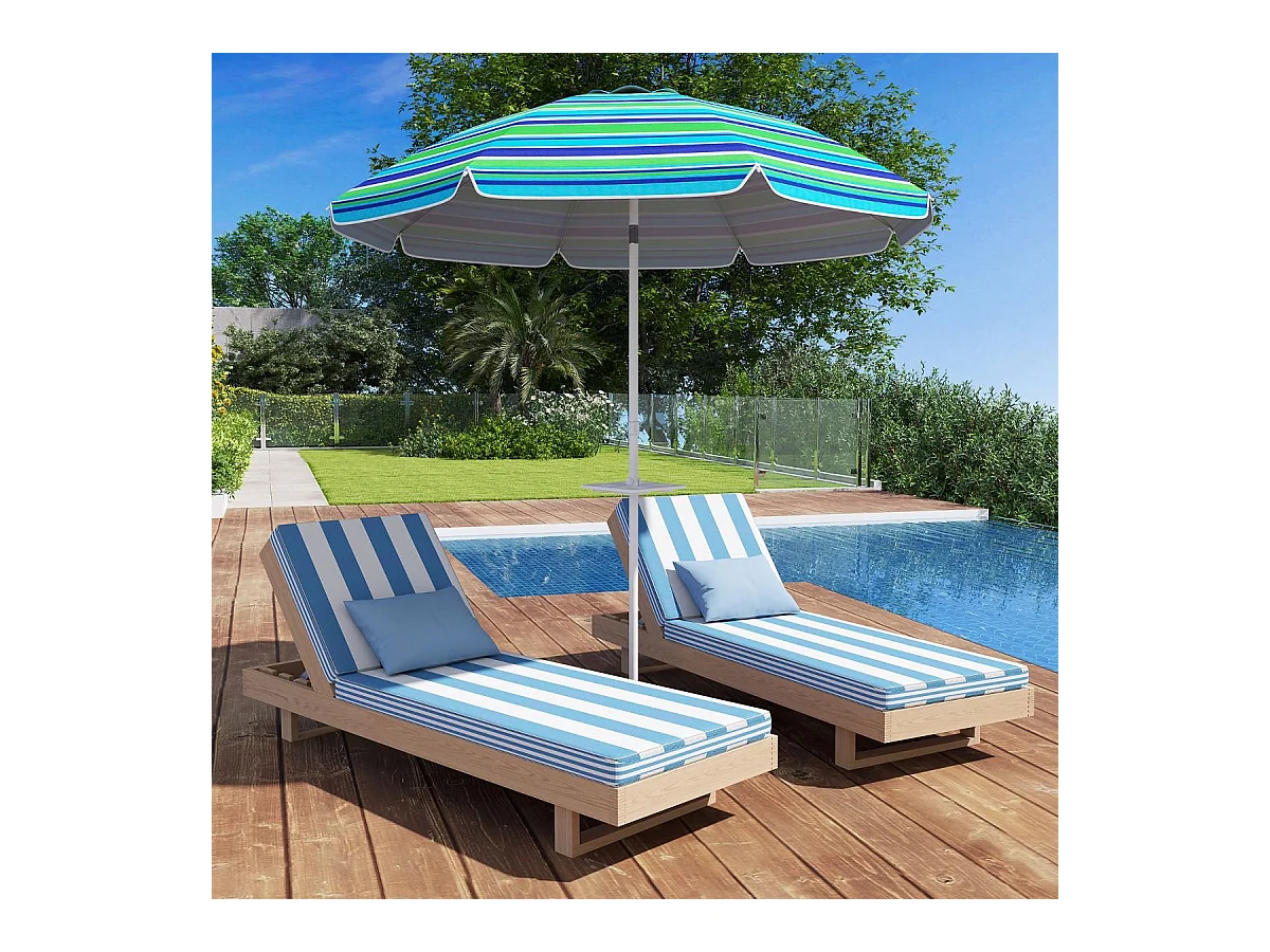 Parasol de Plage avec Porte-Gobelet Parasol de Jardin Inclinable 220cm Protection Solaire UPF50+ avec Pied d'ancrage à Visser Bleu-Vert