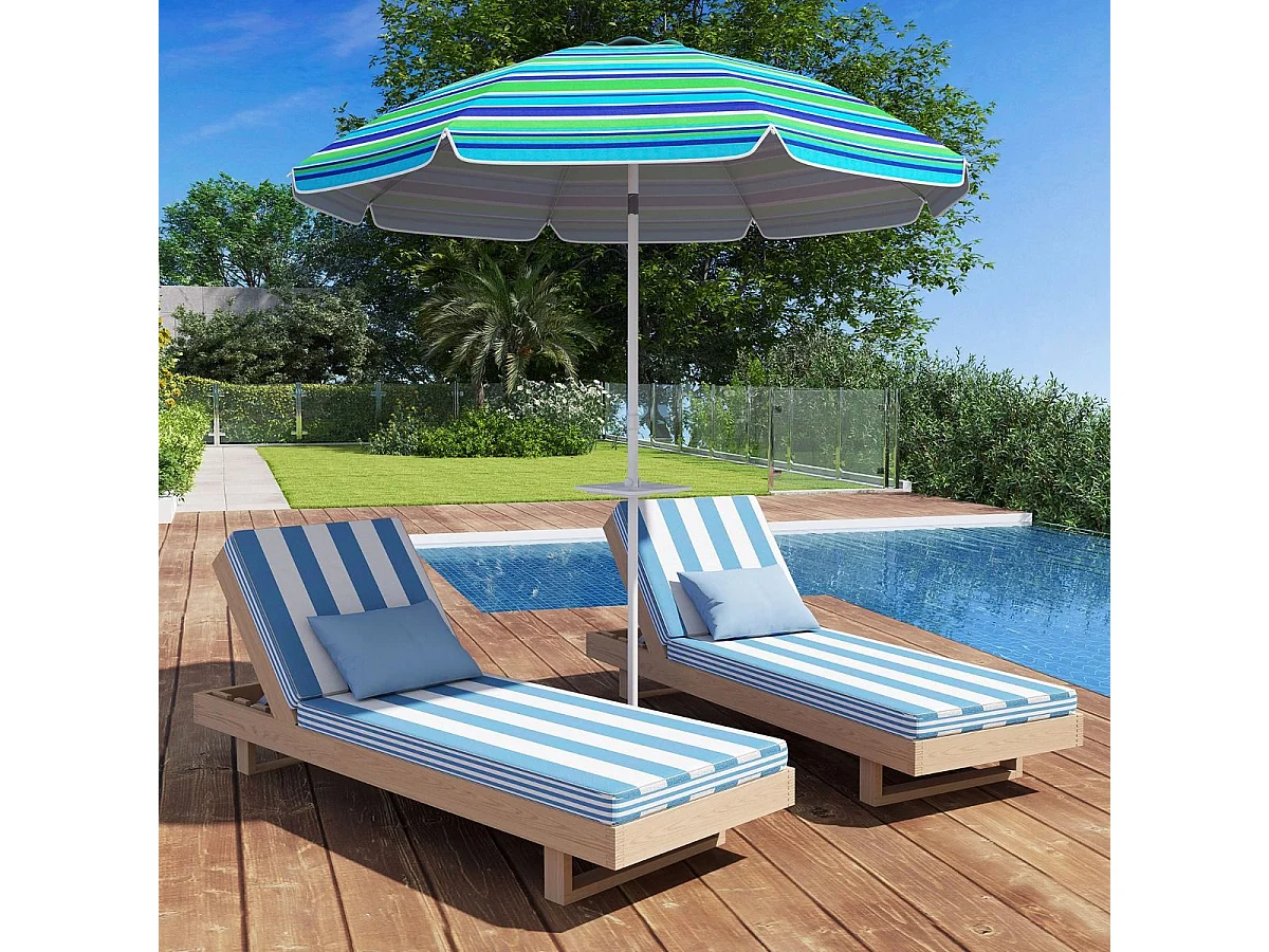 Parasol de Plage avec Porte-Gobelet Parasol de Jardin Inclinable 220cm Protection Solaire UPF50+ avec Pied d'ancrage à Visser Bleu-Vert