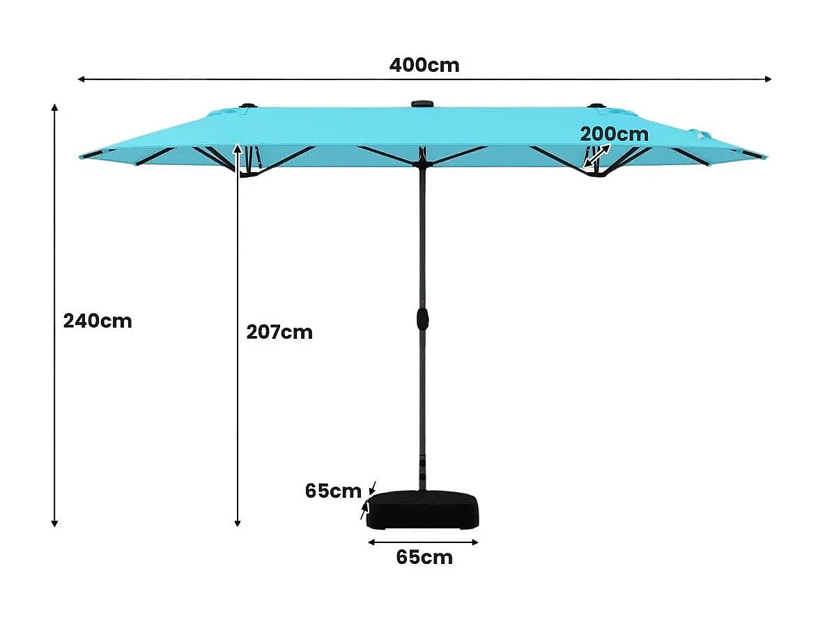Doppelsonnenschirm mit Ständer & LED-Leuchten & UPF 50+ Sonnenschirm Groß 400 x 200 cm Türkis