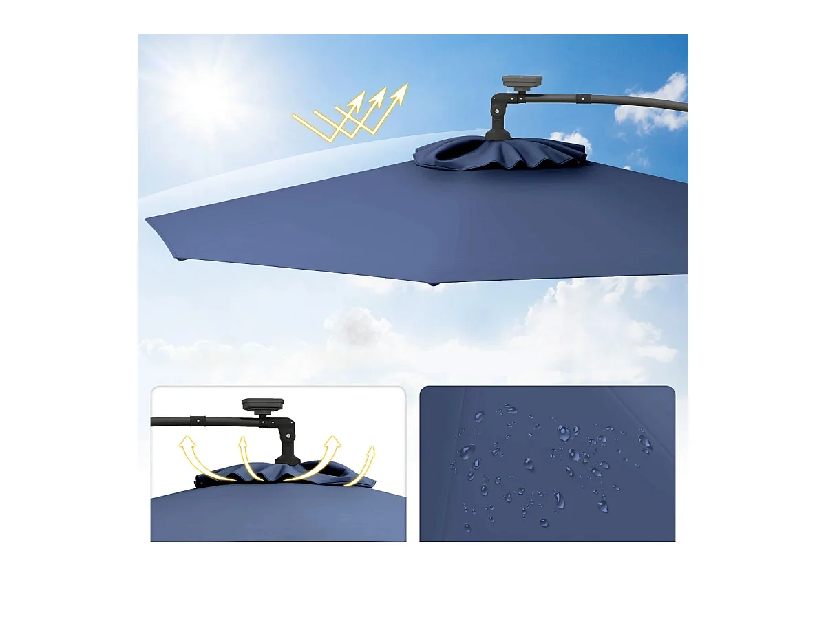 Ombrellone da giardino 300 cm con 32 luci led per piscina e altri spazi esteriori, Ombrellone girevole con inclinazione regolabile esteriori  Blu Scuro