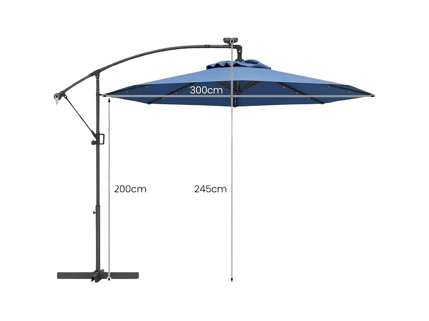 Ombrellone da giardino 300 cm con 32 luci led per piscina e altri spazi esteriori, Ombrellone girevole con inclinazione regolabile esteriori  Blu