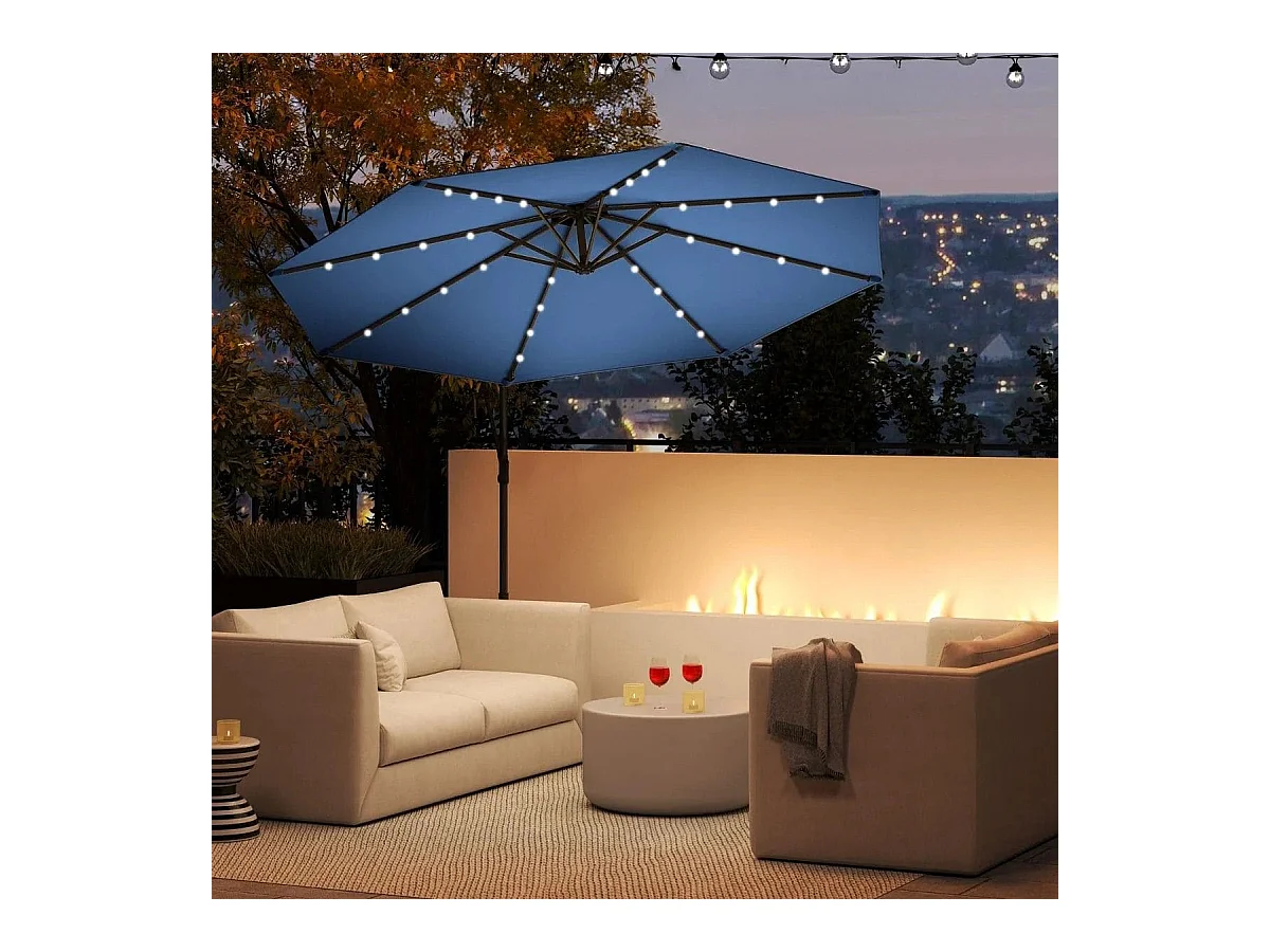 Ombrellone da giardino 300 cm con 32 luci led per piscina e altri spazi esteriori, Ombrellone girevole con inclinazione regolabile esteriori  Blu