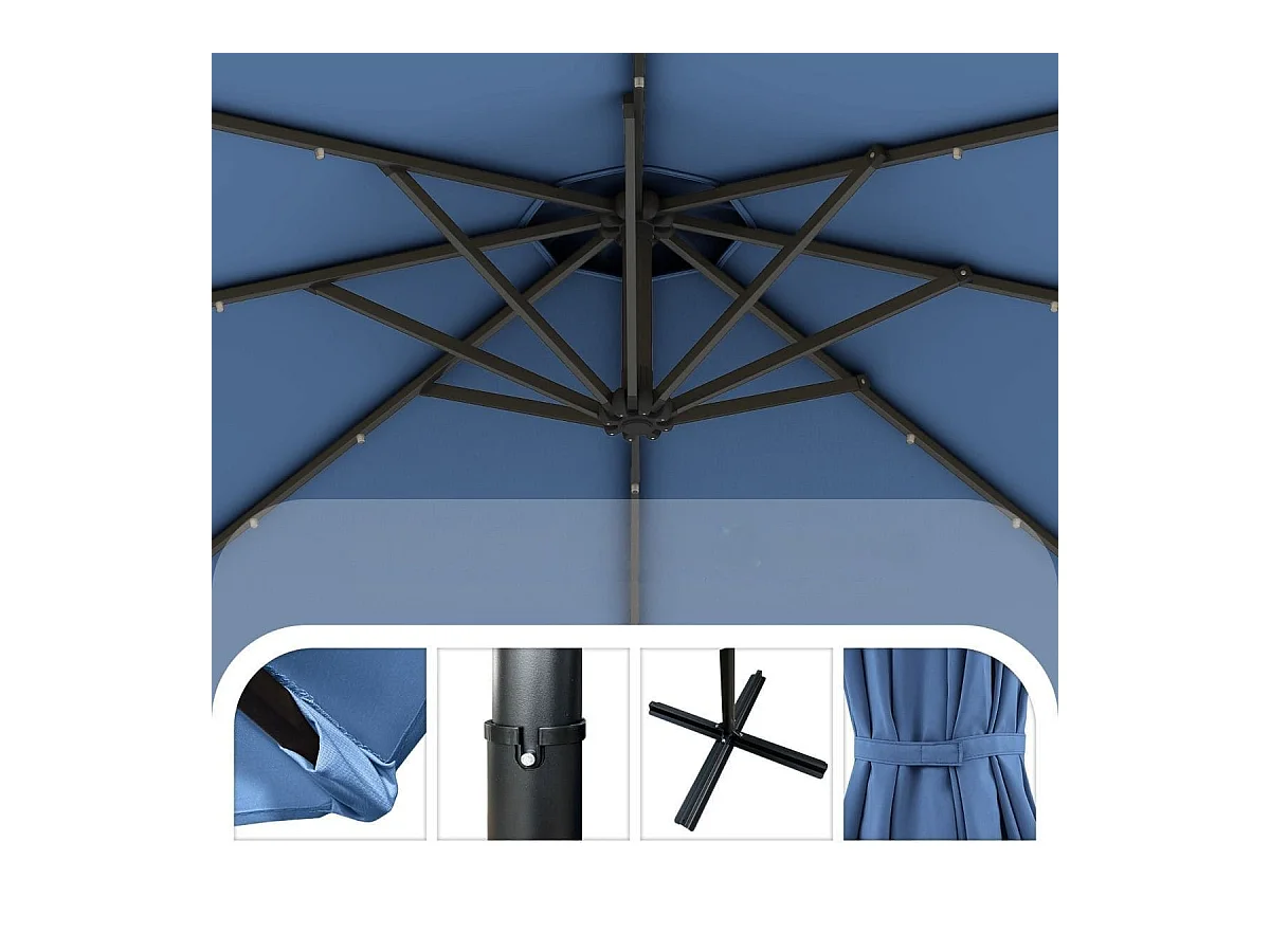 Ombrellone da giardino 300 cm con 32 luci led per piscina e altri spazi esteriori, Ombrellone girevole con inclinazione regolabile esteriori  Blu