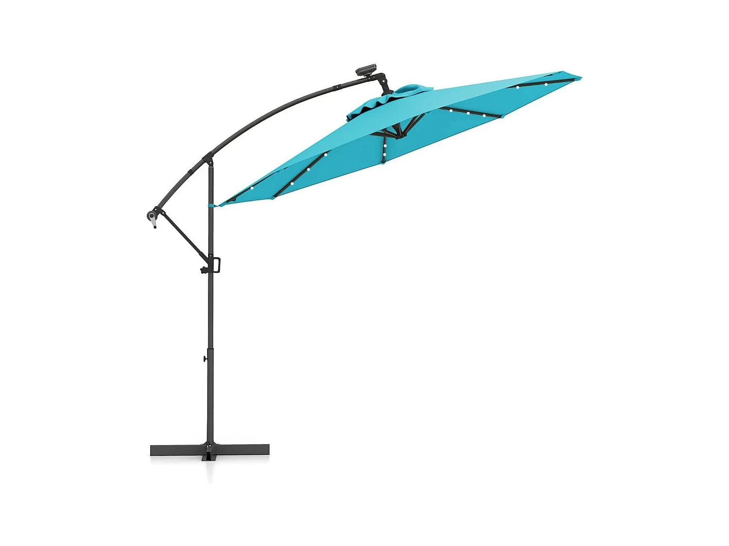 Ombrello solare da 300 CM con 40 lampadine, Pannello solare regolazione facile dell'inclinazione Turchese