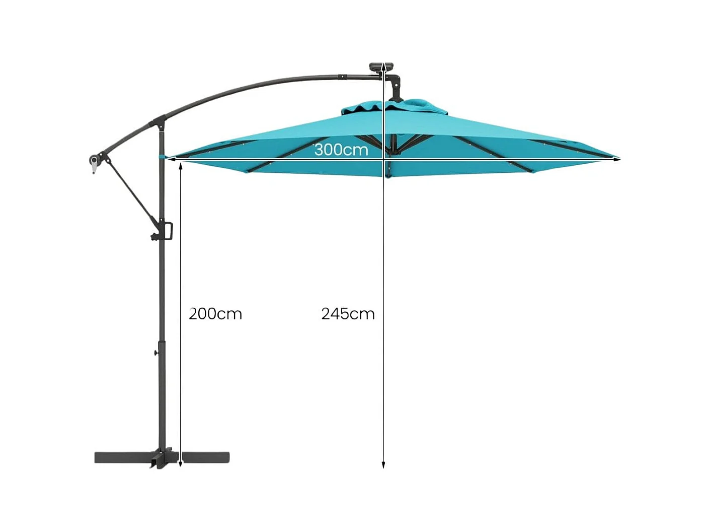 Ombrello solare da 300 CM con 40 lampadine, Pannello solare regolazione facile dell'inclinazione Turchese