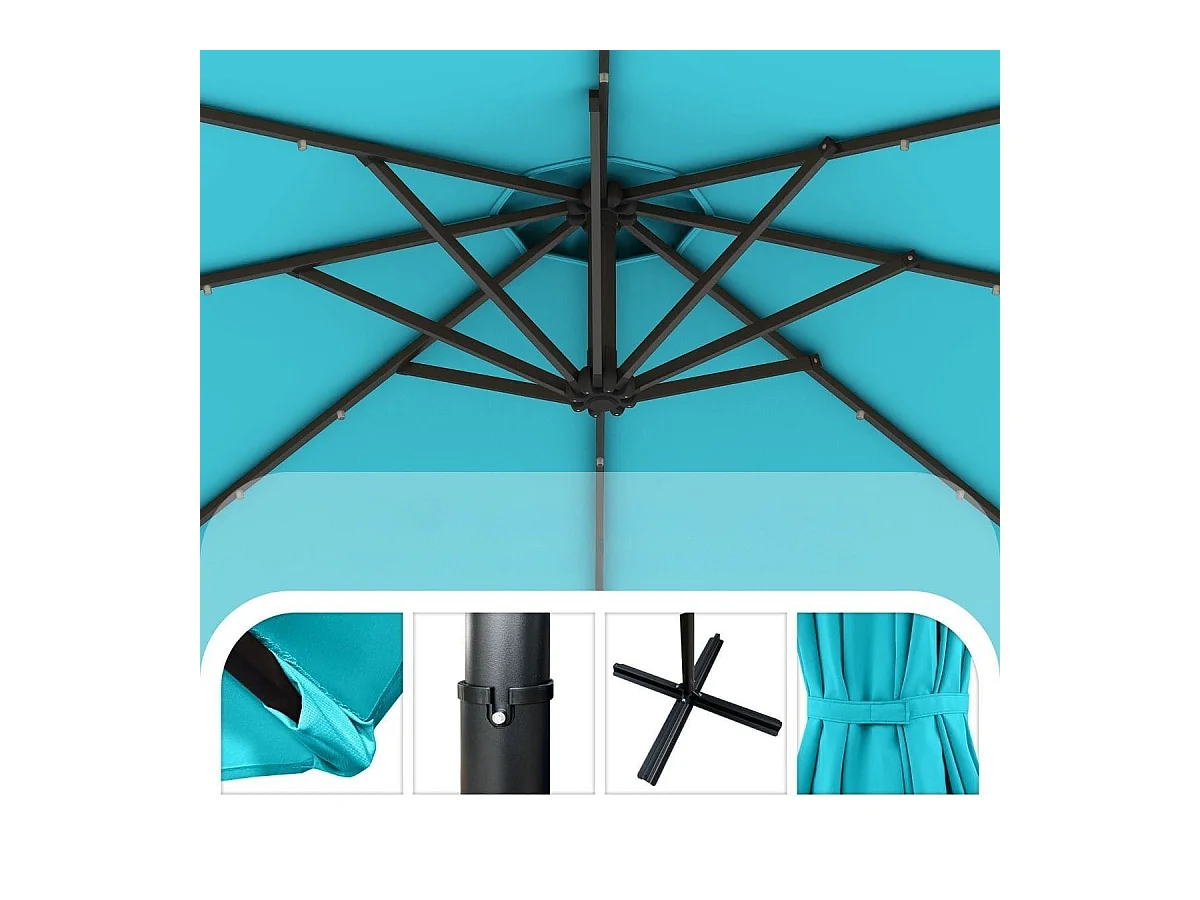 Ombrello solare da 300 CM con 40 lampadine, Pannello solare regolazione facile dell'inclinazione Turchese