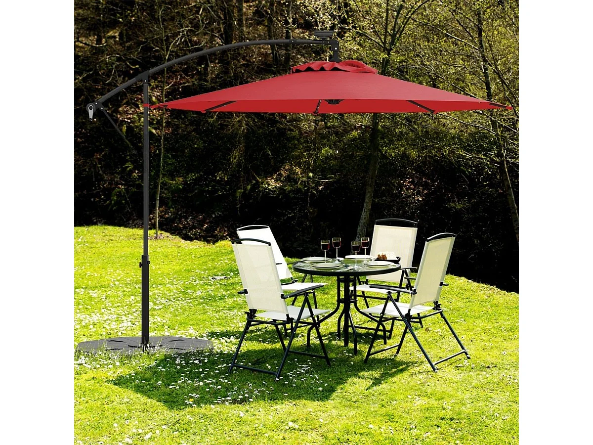 300 cm Sonnenschirm mit 32 Solar-LED-Leuchten & Kurbel Gartenschirm Marktschirm Rot