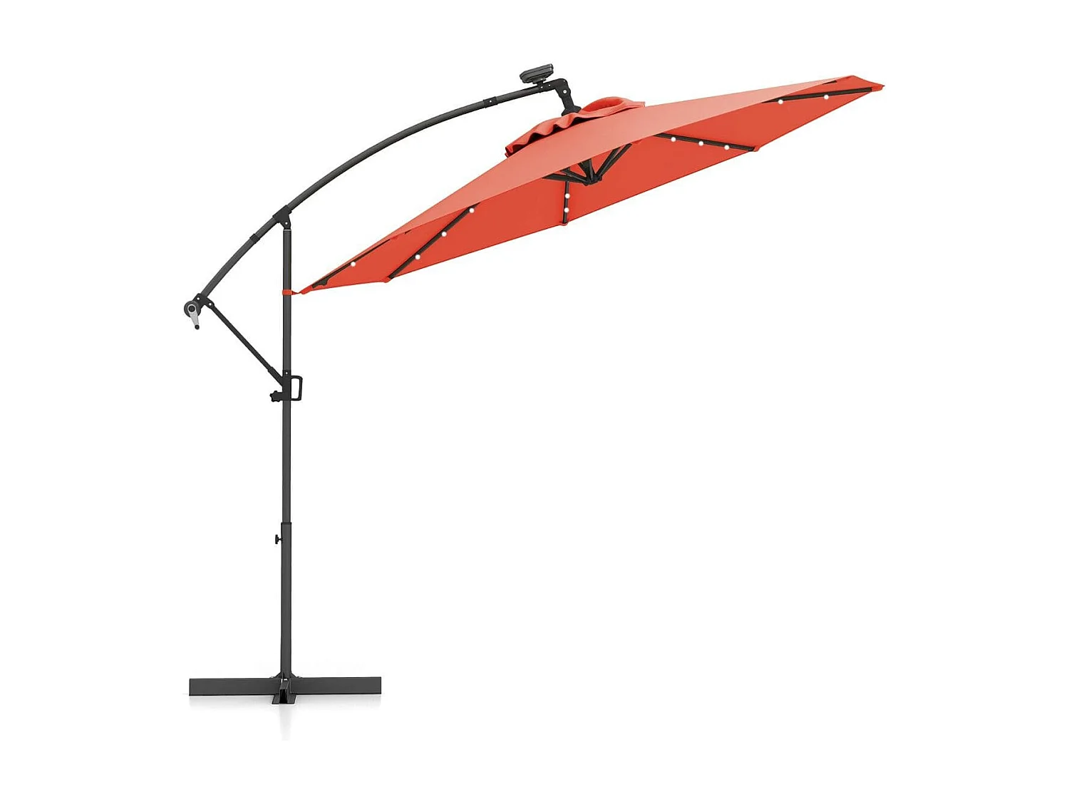 300 cm Sonnenschirm mit 32 Solar-LED-Leuchten Kurbel Gartenschirm Marktschirm Orange