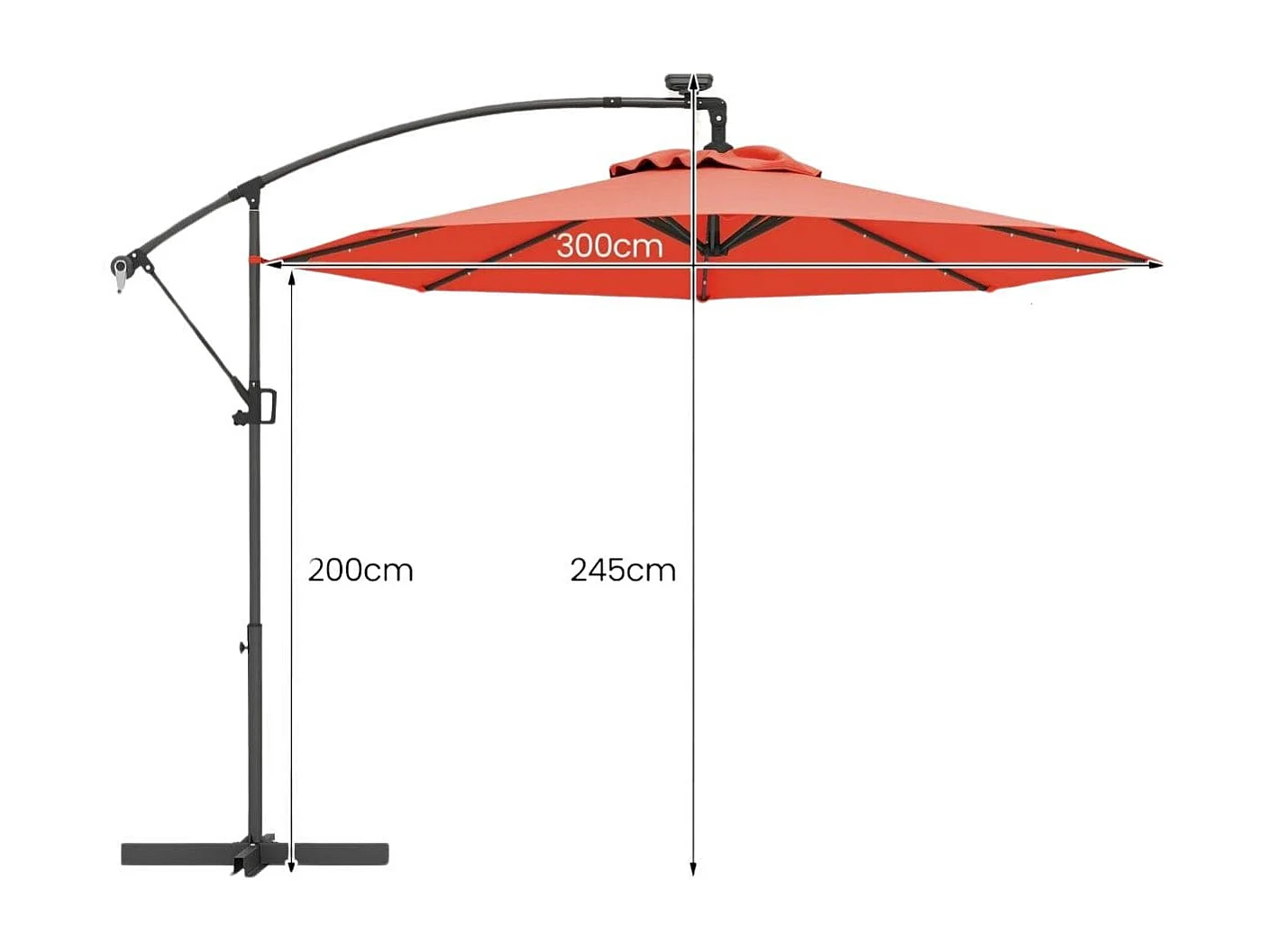 300 cm Sonnenschirm mit 32 Solar-LED-Leuchten Kurbel Gartenschirm Marktschirm Orange