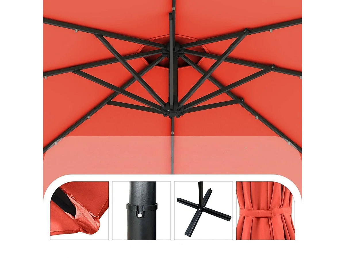 300 cm Sonnenschirm mit 32 Solar-LED-Leuchten Kurbel Gartenschirm Marktschirm Orange