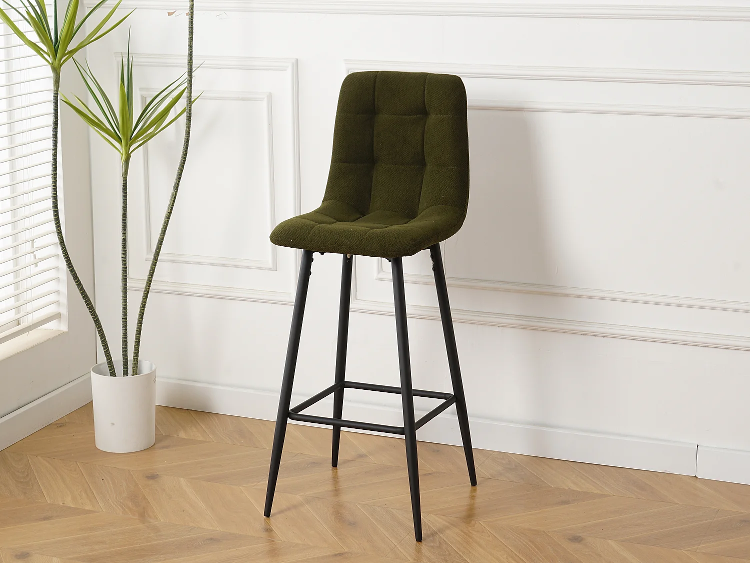 Lot de 2 tabourets de bar avec dossier - tissu coloris vert- hauteur assise 65 cm - CURIO