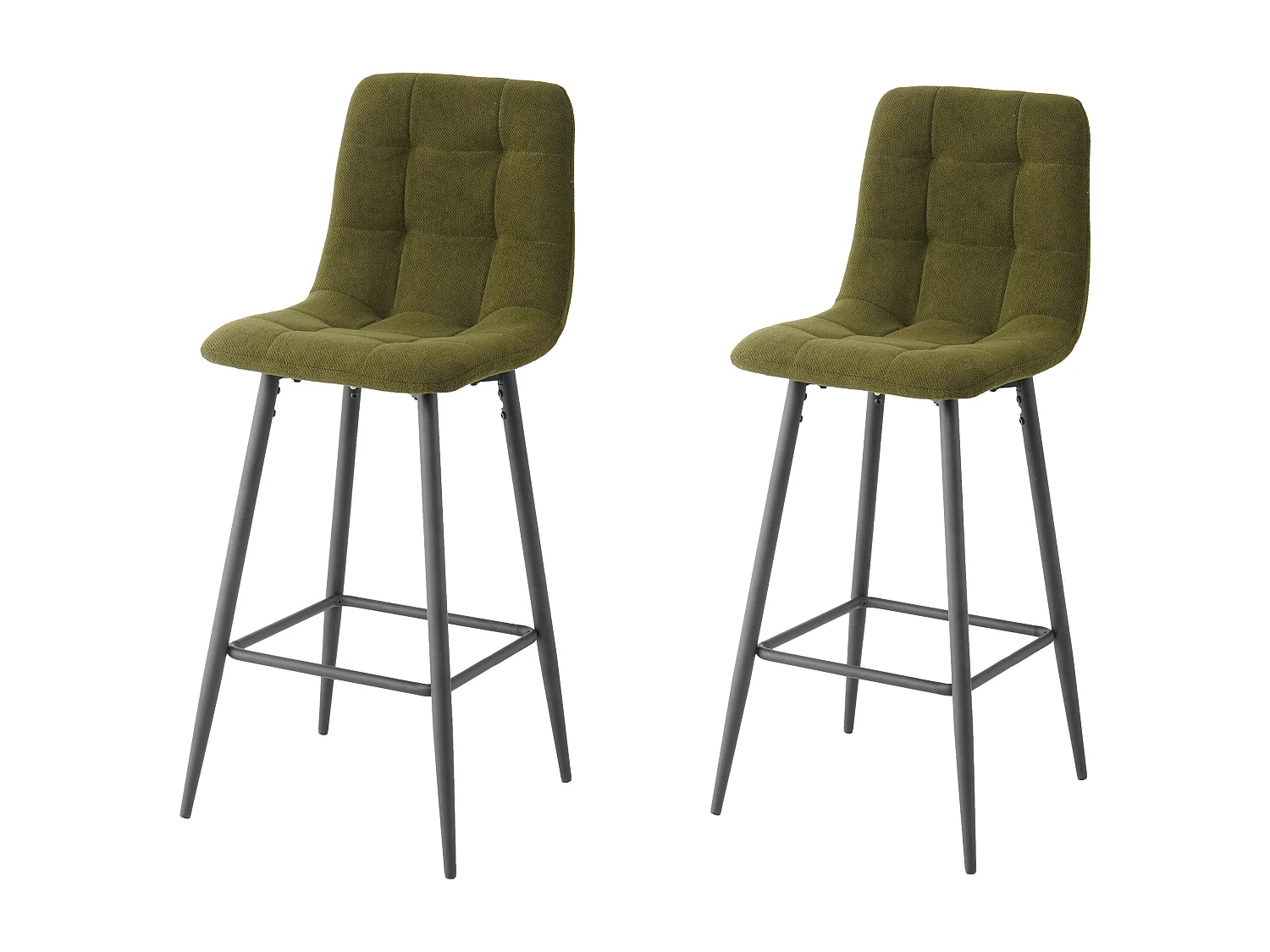 Lot de 2 tabourets de bar avec dossier - tissu coloris vert- hauteur assise 65 cm - CURIO