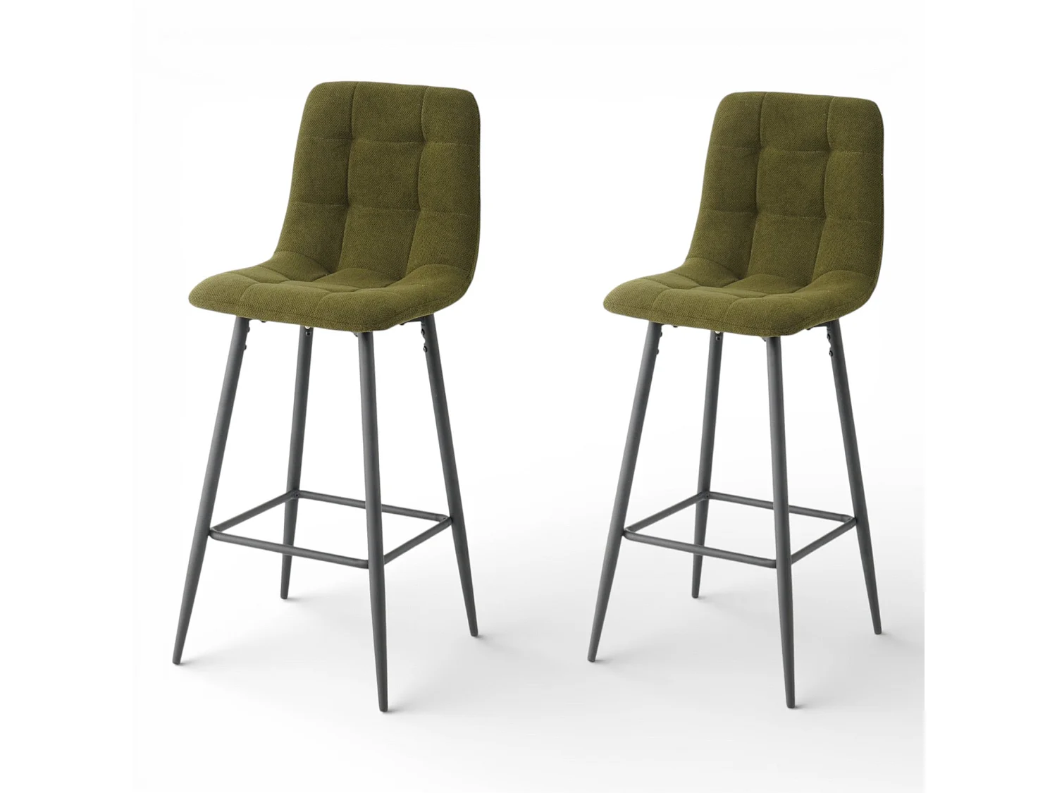 Lot de 2 chaises hautes / tabourets H65 cm tissu vert - CURIO