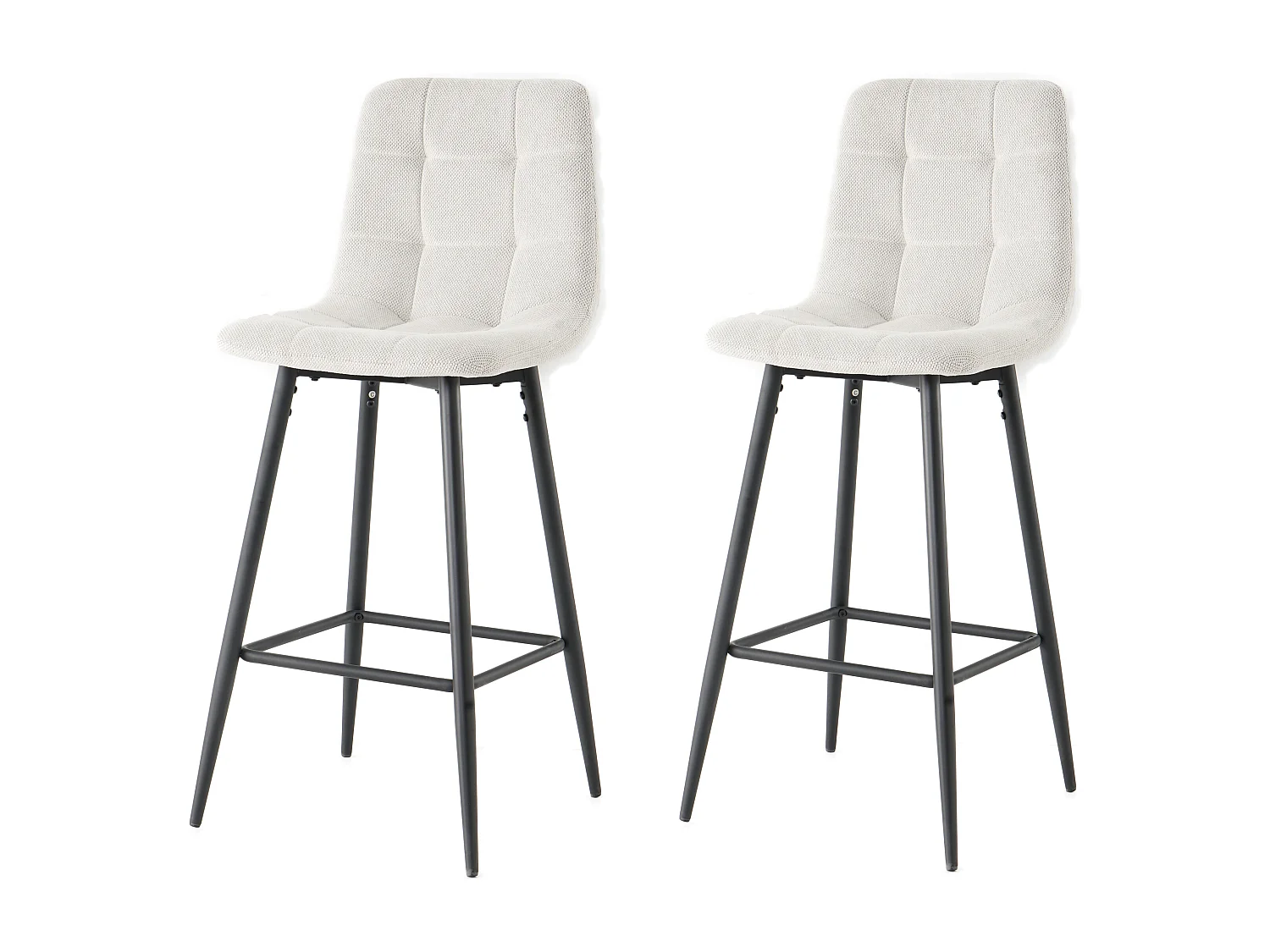 Lot de 2 tabourets de bar avec dossier - tissu coloris beige - hauteur assise 65 cm - CURIO