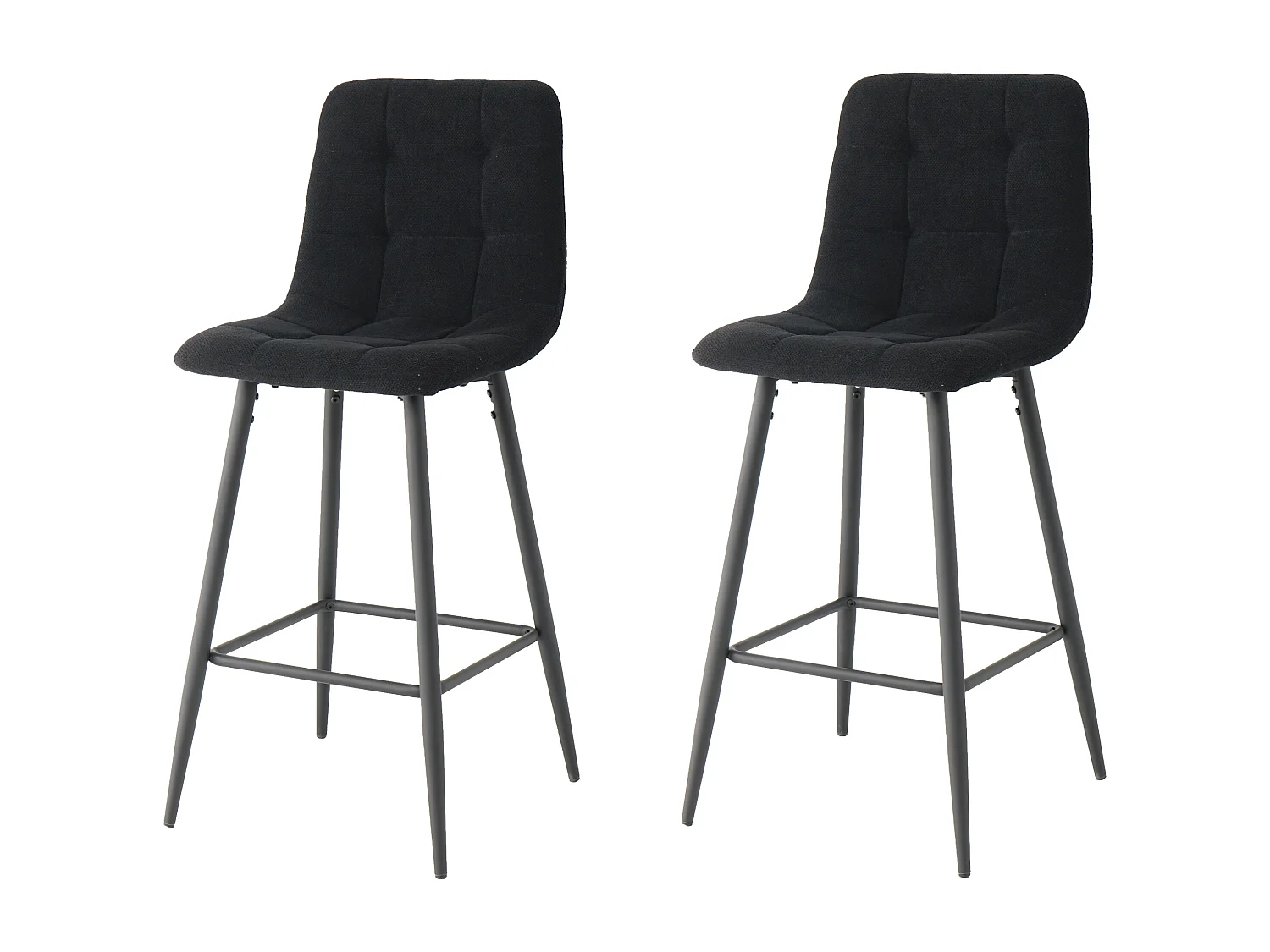 Lot de 2 tabourets de bar avec dossier - tissu coloris noir - hauteur assise 65 cm - CURIO