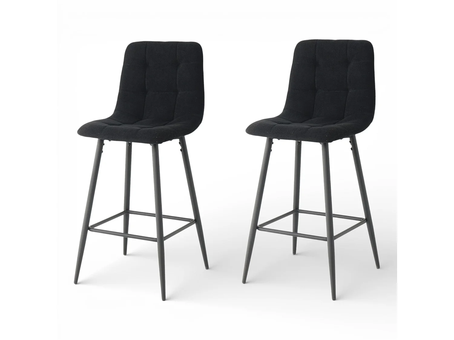 Lot de 2 chaises hautes / tabourets H65 cm tissu noir - CURIO