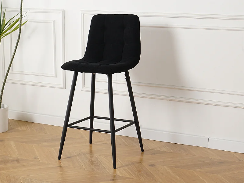 Lot de 2 tabourets de bar avec dossier - tissu coloris noir - hauteur assise 65 cm - CURIO