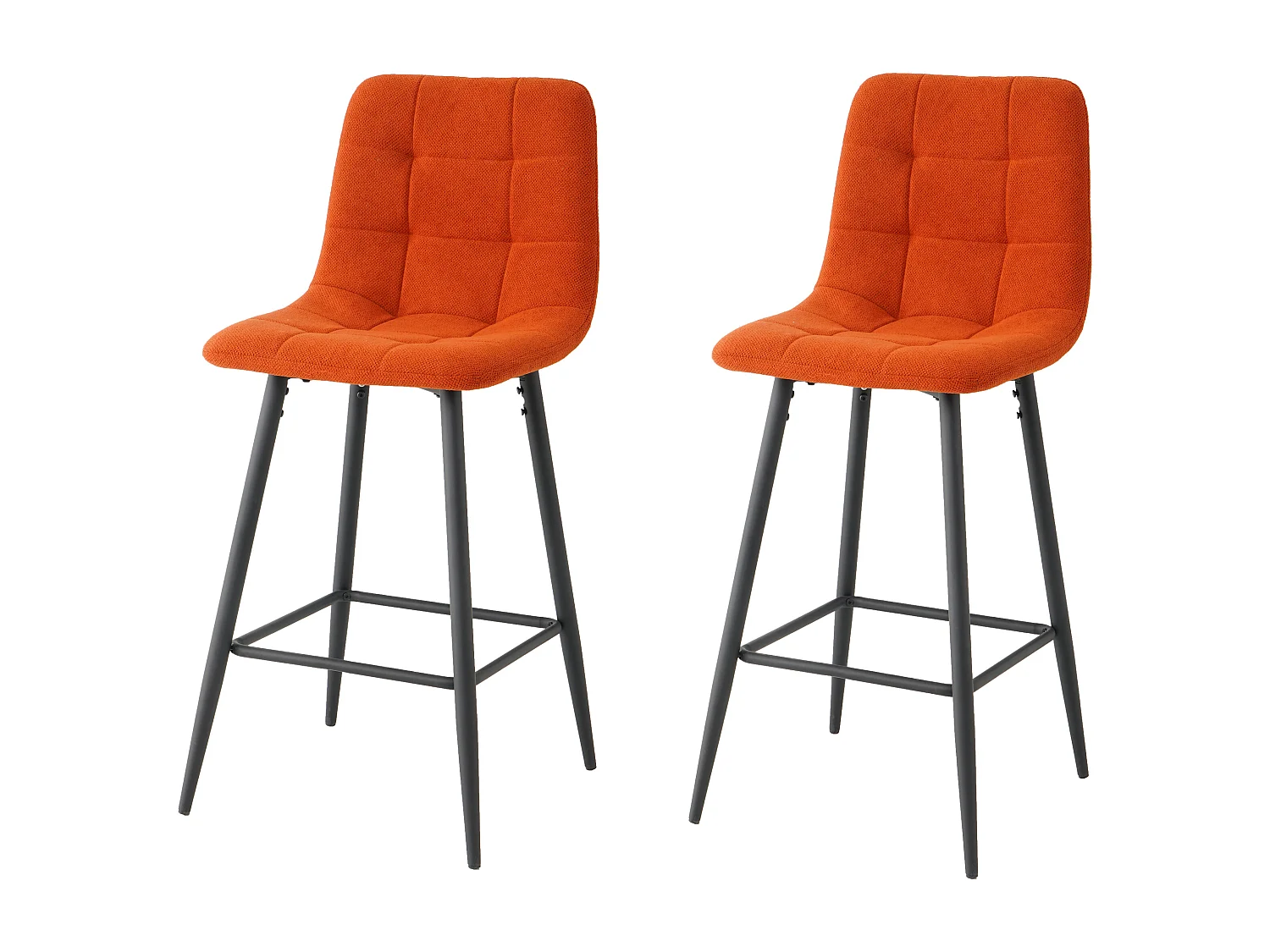 Lot de 2 tabourets de bar avec dossier - tissu coloris orange - hauteur assise 65 cm - CURIO