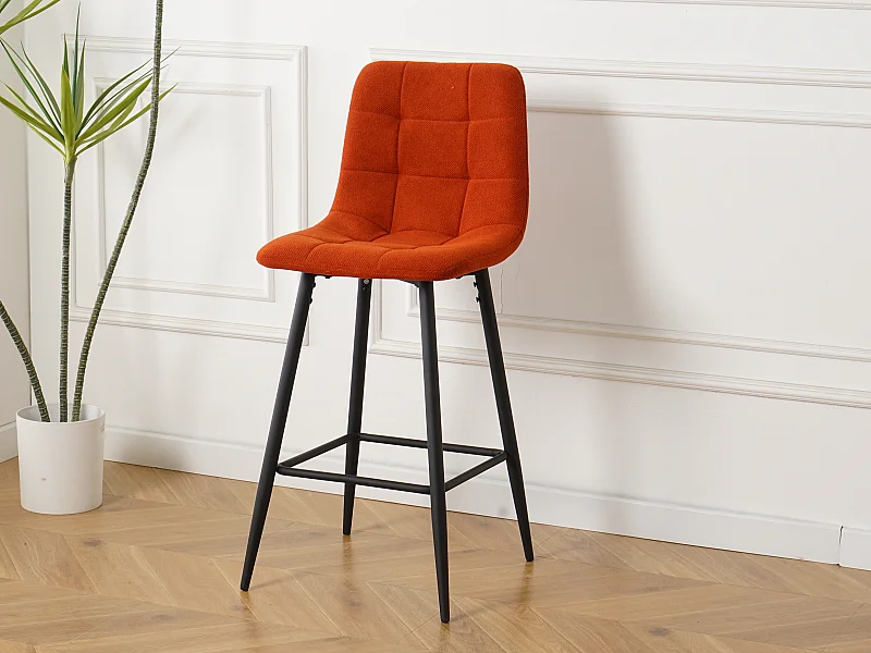 Lot de 2 tabourets de bar avec dossier - tissu coloris orange - hauteur assise 65 cm - CURIO