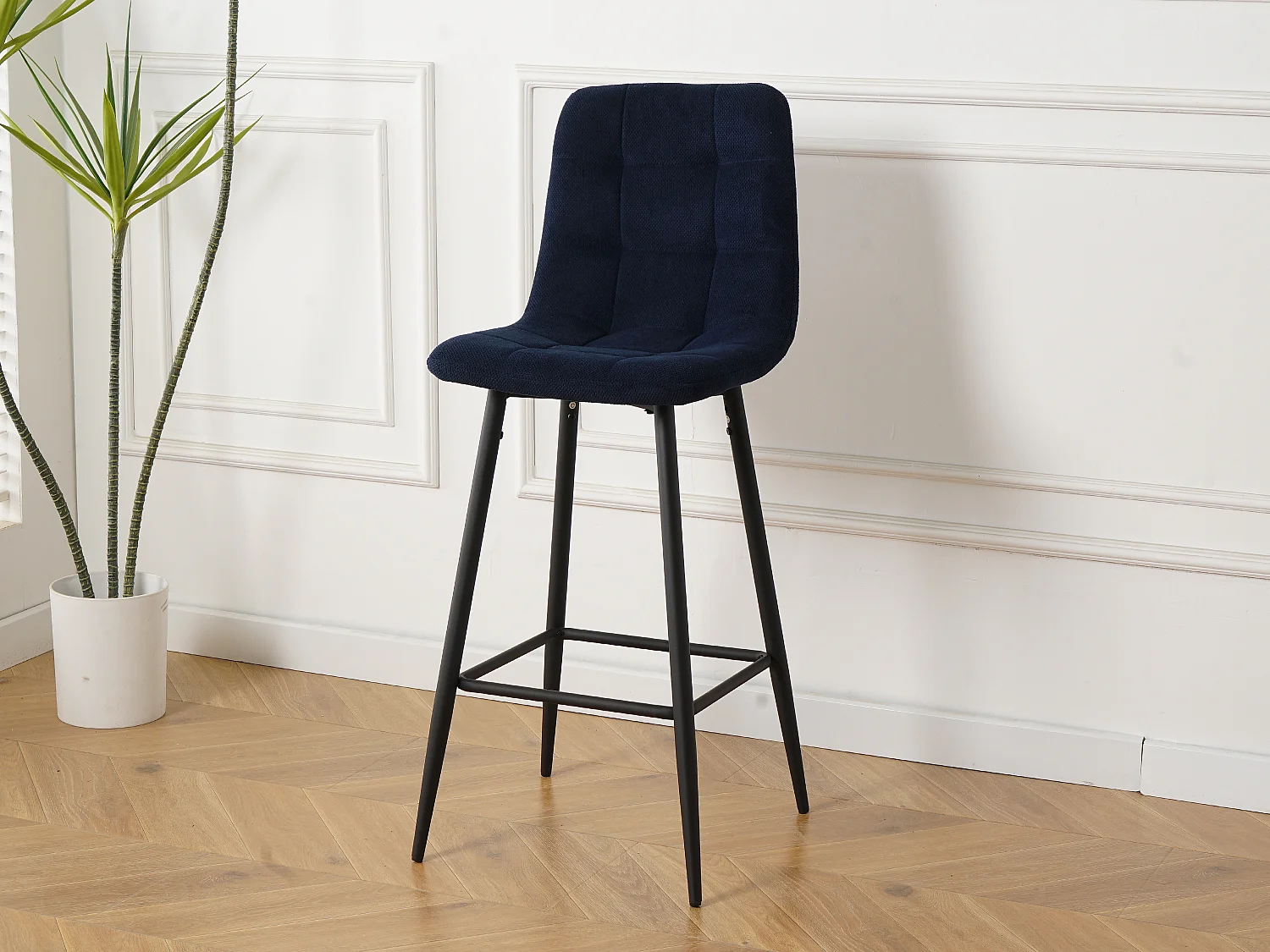 Lot de 2 tabourets de bar avec dossier - tissu coloris bleu - hauteur assise 65 cm - CURIO