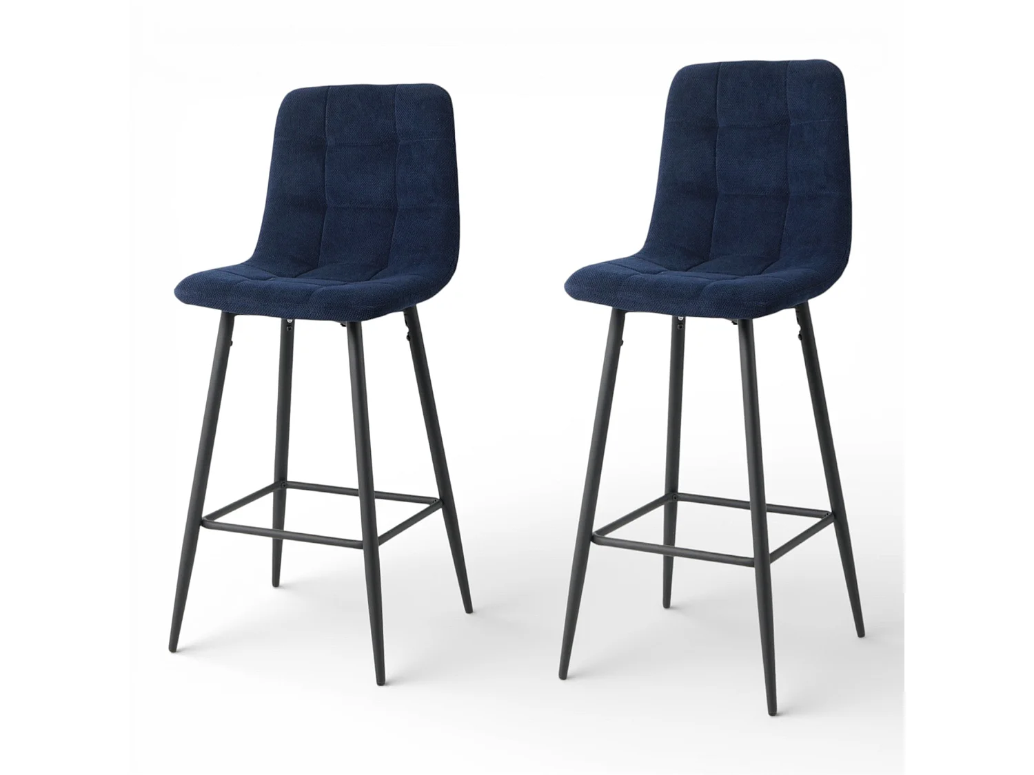 Lot de 2 chaises hautes / tabourets H65 cm tissu bleu foncé - CURIO